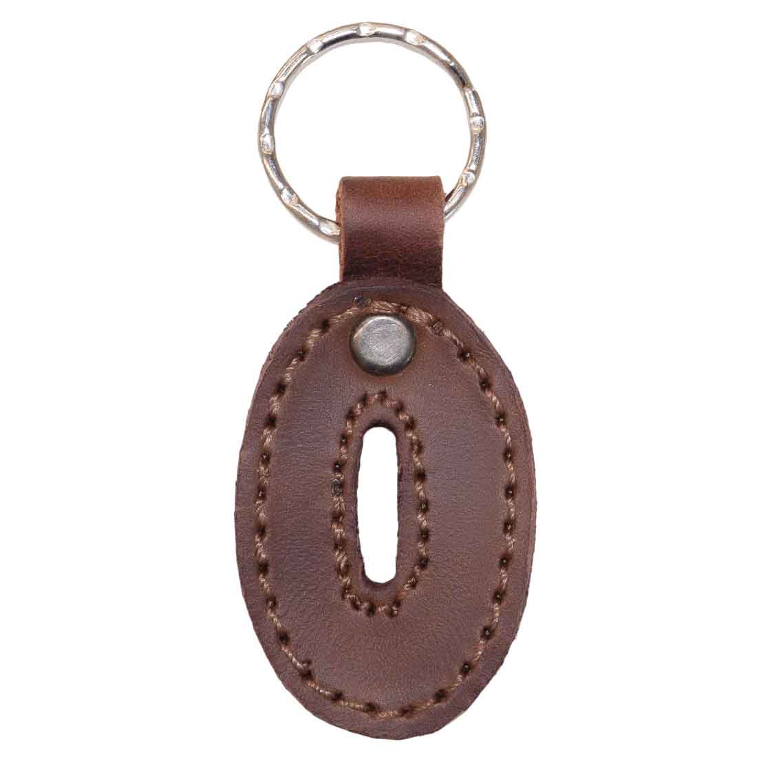 Hide & Drink Number Keychain featuring a stylish oval design, made from full grain leather, perfect for organizing keys. This artisan keychain combines functionality with elegance and is ideal for school and office accessories. Handmade in La Antigua Guatemala with a commitment to small batch production, each piece is hand cut and hand sewn with fire branded details.