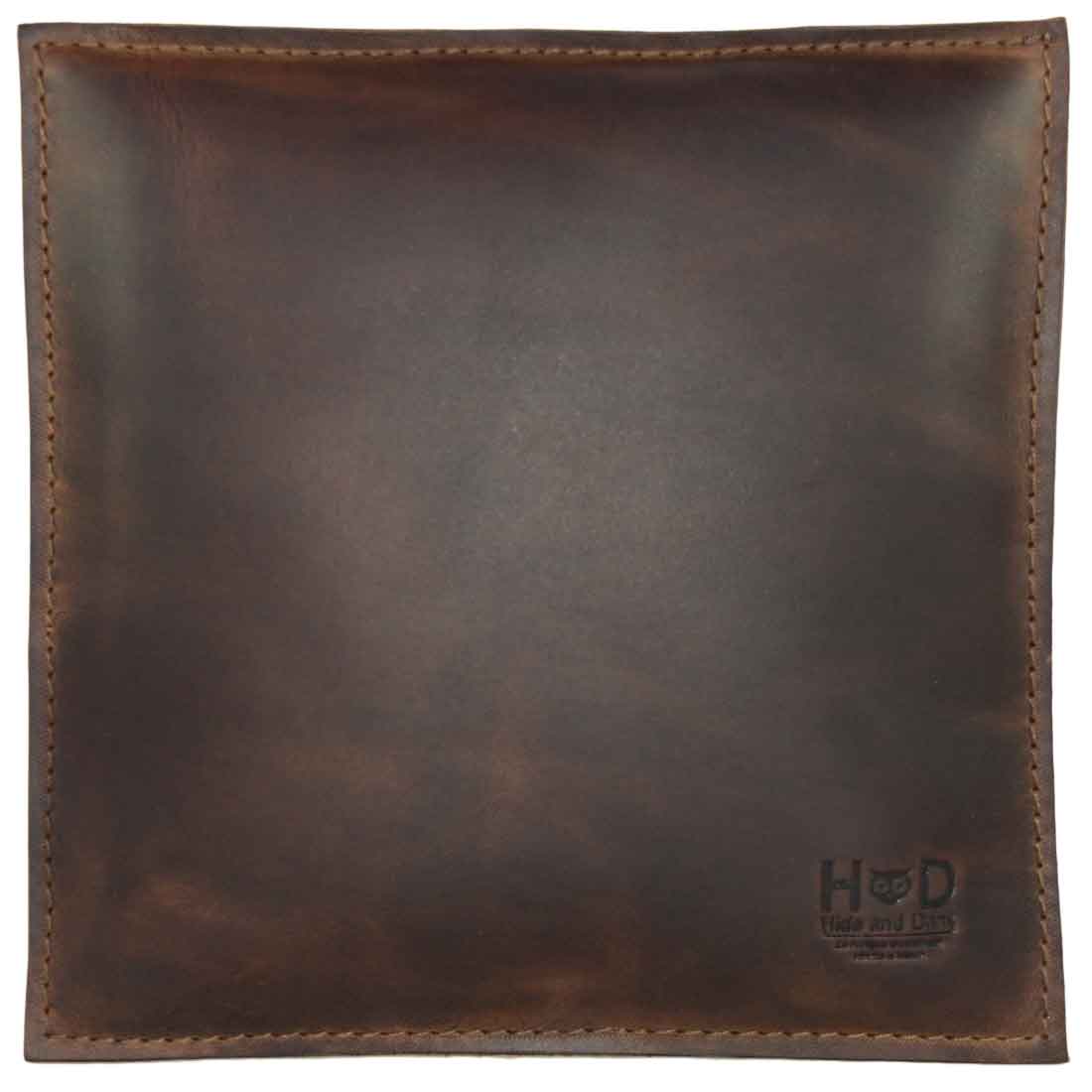 Hide & Drink Decorative Pillow, handcrafted from full grain leather, perfect for couch, sofa, or bed, showcasing stylish decoration for home and office accessories. This 12 x 12 in. pillow represents small batch production, is hand cut, hand sewn, and fire branded by artisans in La Antigua Guatemala & Oaxaca Mexico.