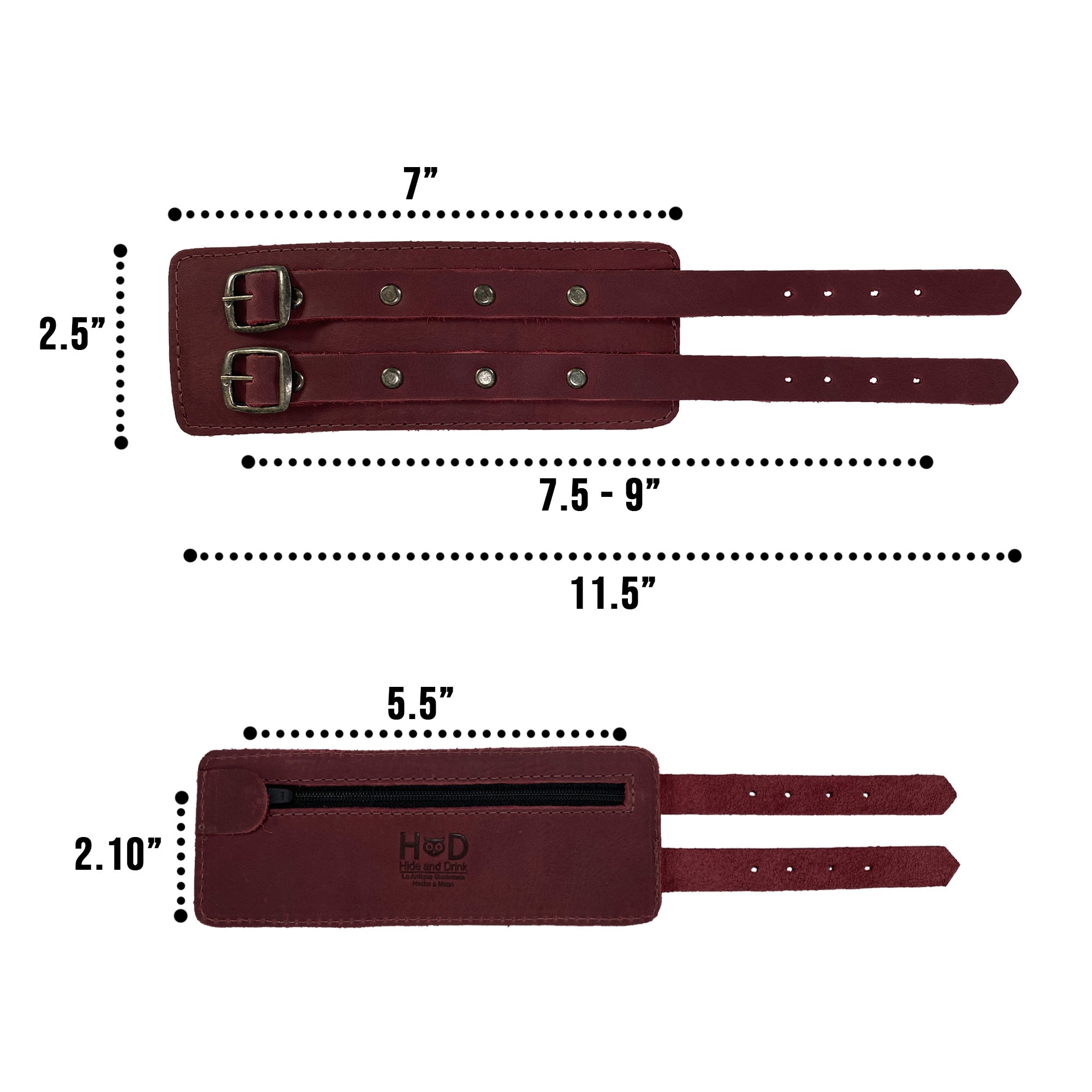 The functional design of Hide & Drink's Wrist-Wallet-Cuff made from Full Grain Leather is highlighted here. This rustic leather bracelet features a hidden pouch for bills and an inner zippered pouch, blending convenience with style. Artisan-crafted in La Antigua Guatemala & Oaxaca Mexico, it exemplifies quality craftsmanship.