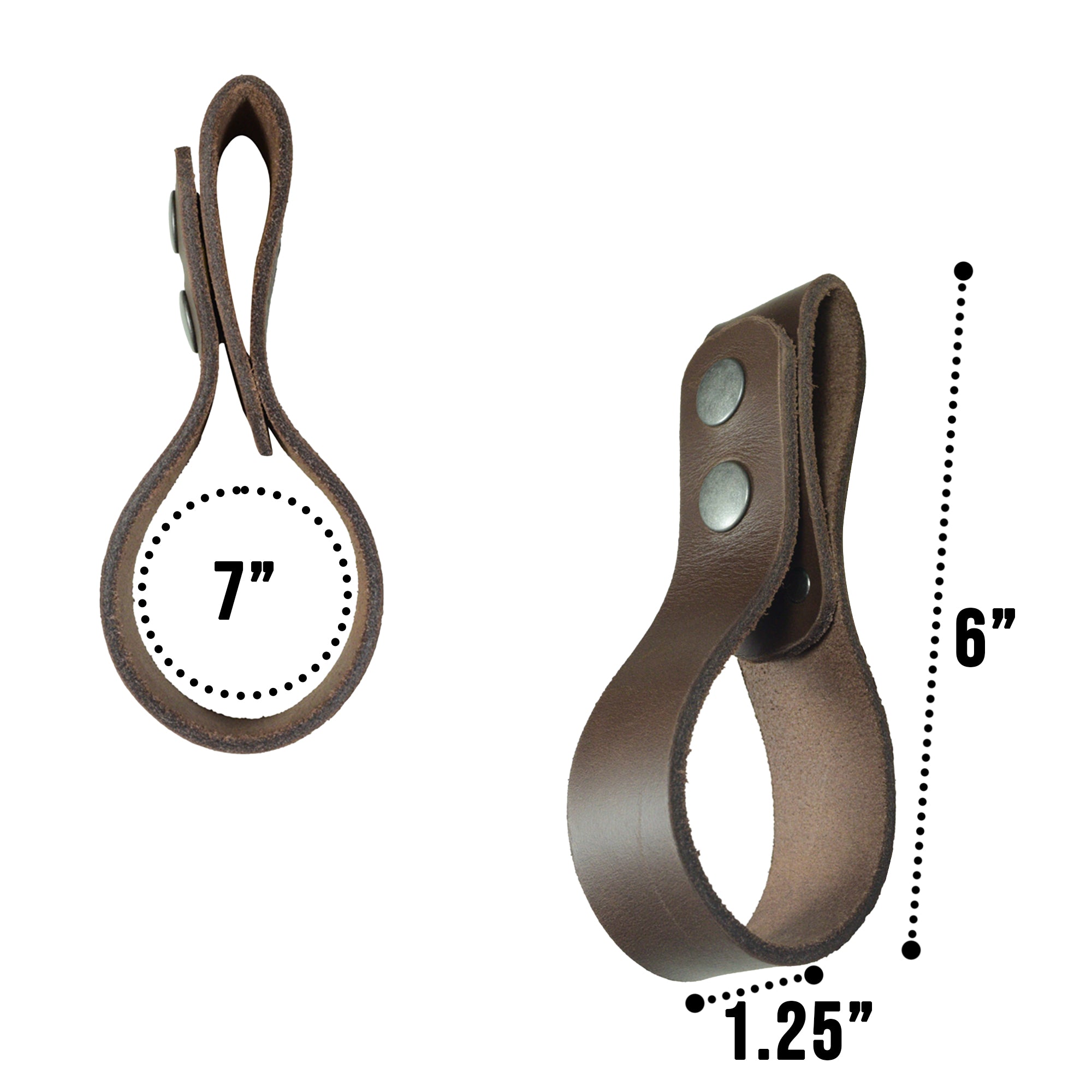 Dimensions of the Thick Whip Holder by Hide & Play, shown measuring its size as a whip holster made from thick full grain leather. This belt loop bullwhip holder is essential for pastoral tools, demonstrating superior small batch production techniques, including hand cut and hand sewn details, and fire branded artisan craftsmanship, made in La Antigua Guatemala & Oaxaca Mexico.
