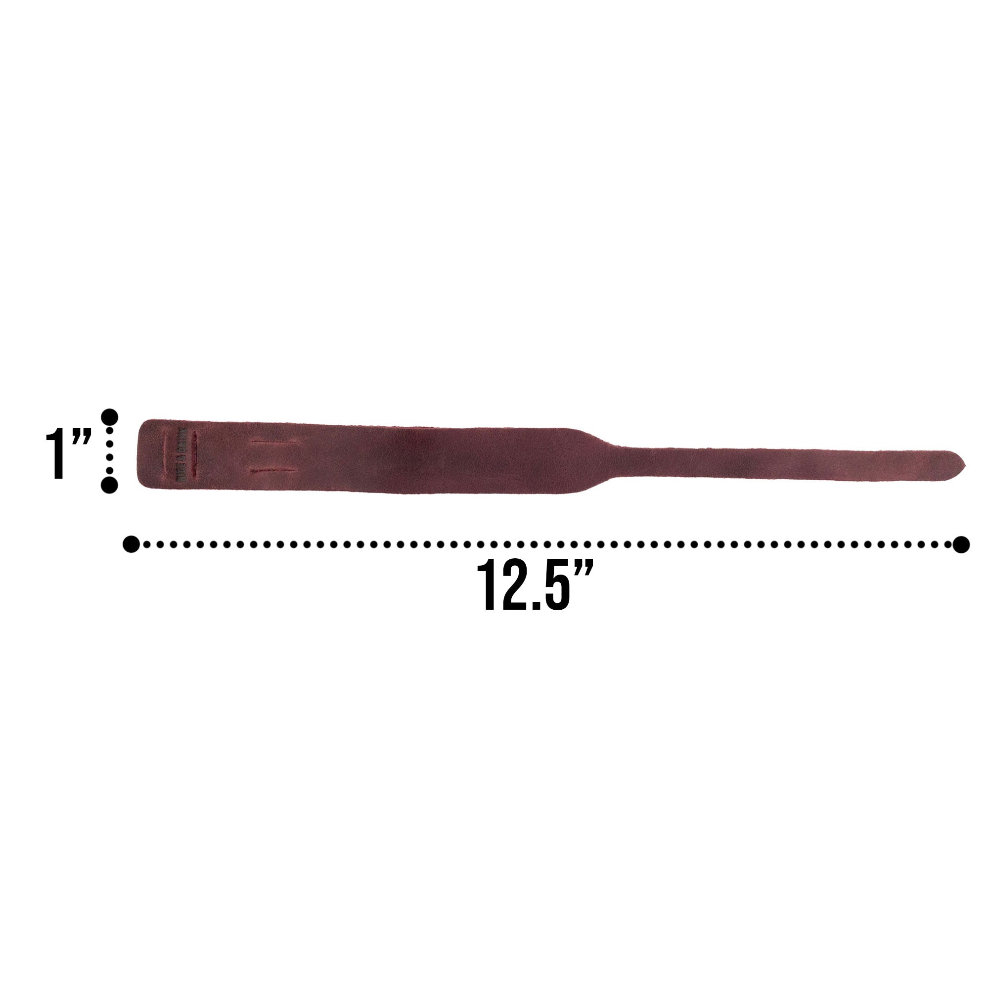 Detailed measurement of the red Hide & Drink Minimalist Wristband, highlighting its length and adjustable features. This rustic bracelet, made from premium full grain leather, showcases artisan quality through small batch production in La Antigua Guatemala by StockyardX.