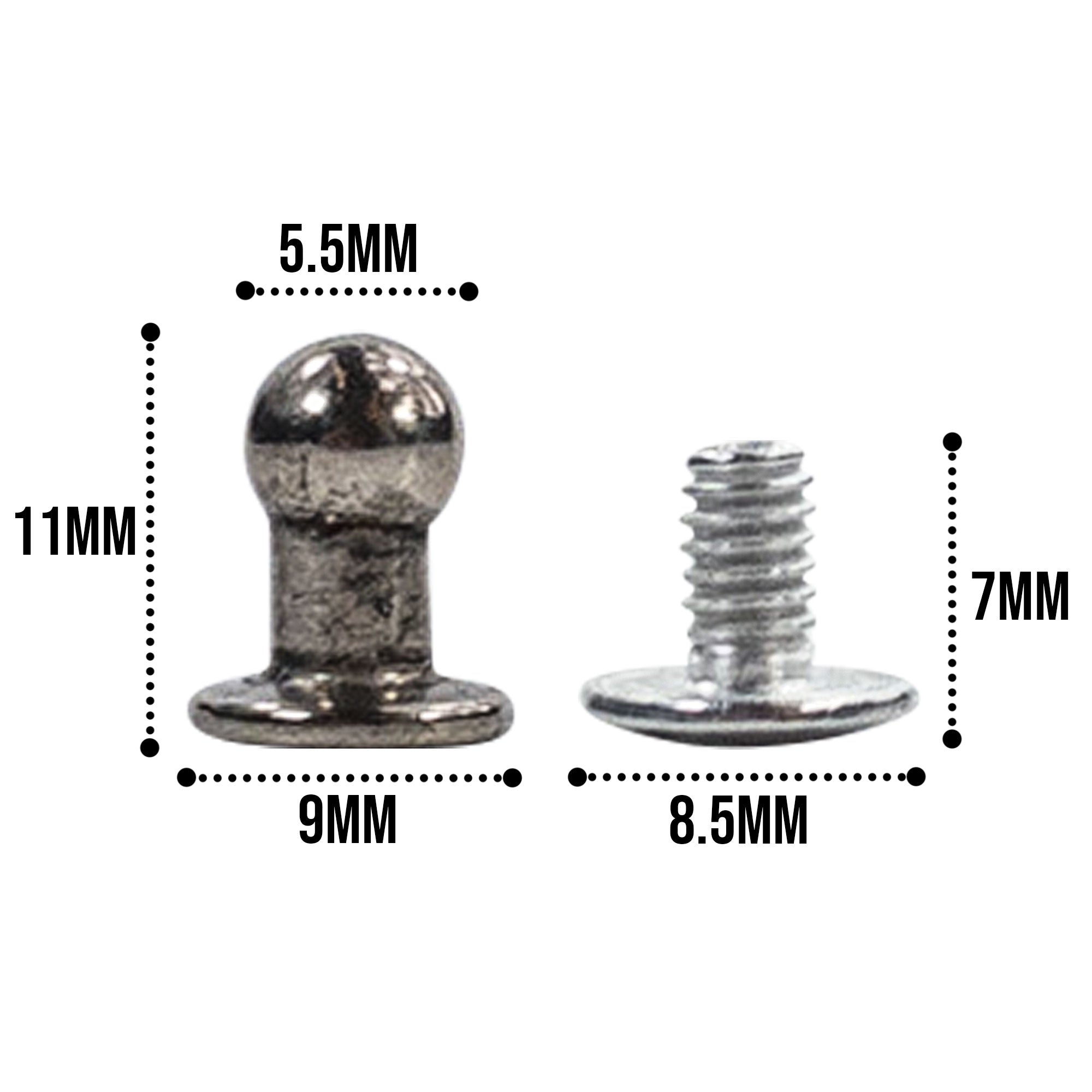 Detailed measurement of Round Head Button Stud for Leather Crafts, produced by Leather Handcraft Supply Depot. Perfect for Tooling, Hobby & Workshop purposes, featuring craftsmanship from La Antigua Guatemala and Oaxaca Mexico.