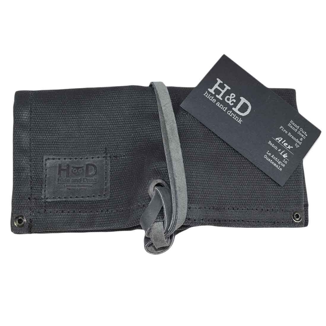 The dimensions of the black Waxed Canvas Watch Roll by Hide & Drink, offering practicality for watch organization in a stylish format. A handcrafted travel essential.