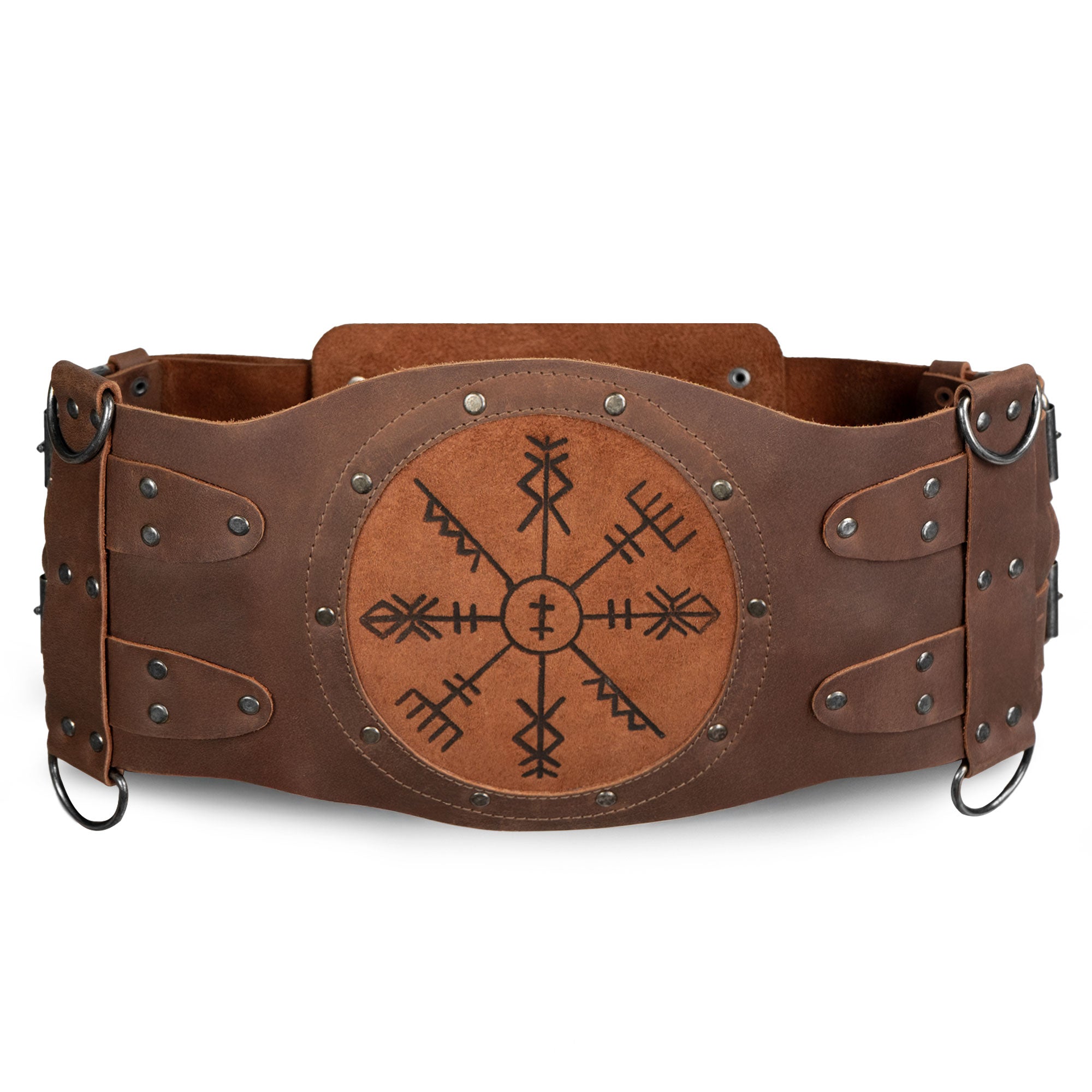 Viking Belt by Hide & Play featuring a rustic design, crafted from full grain leather with adjustable straps. Ideal accessory for cosplay, costume parties, and LARPing, showcasing stockyardX quality and handmade artisan craftsmanship from La Antigua Guatemala.