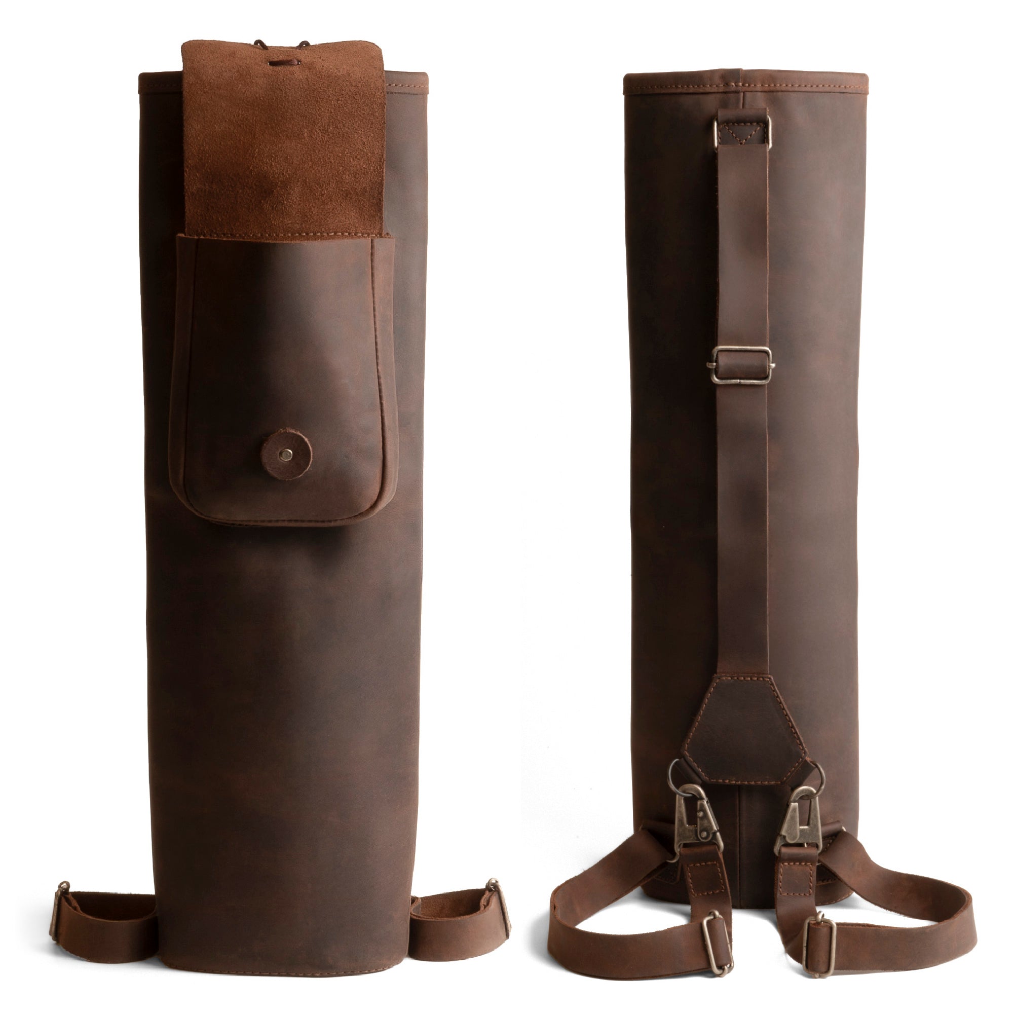 Sleek Premium Back Quiver by Valhalla Gear featuring a stylish Rectangular Back Quiver with Adjustable Straps. This Handmade Arrow Quiver Holder for Arrows is ideal for enthusiasts of Archery Sports and Bow Hunting. Crafted from Full Grain Leather, this artisan quiver highlights the exceptional craftsmanship of Small Batch Production, Hand Cut, and Hand Sewn processes in Guatemala.