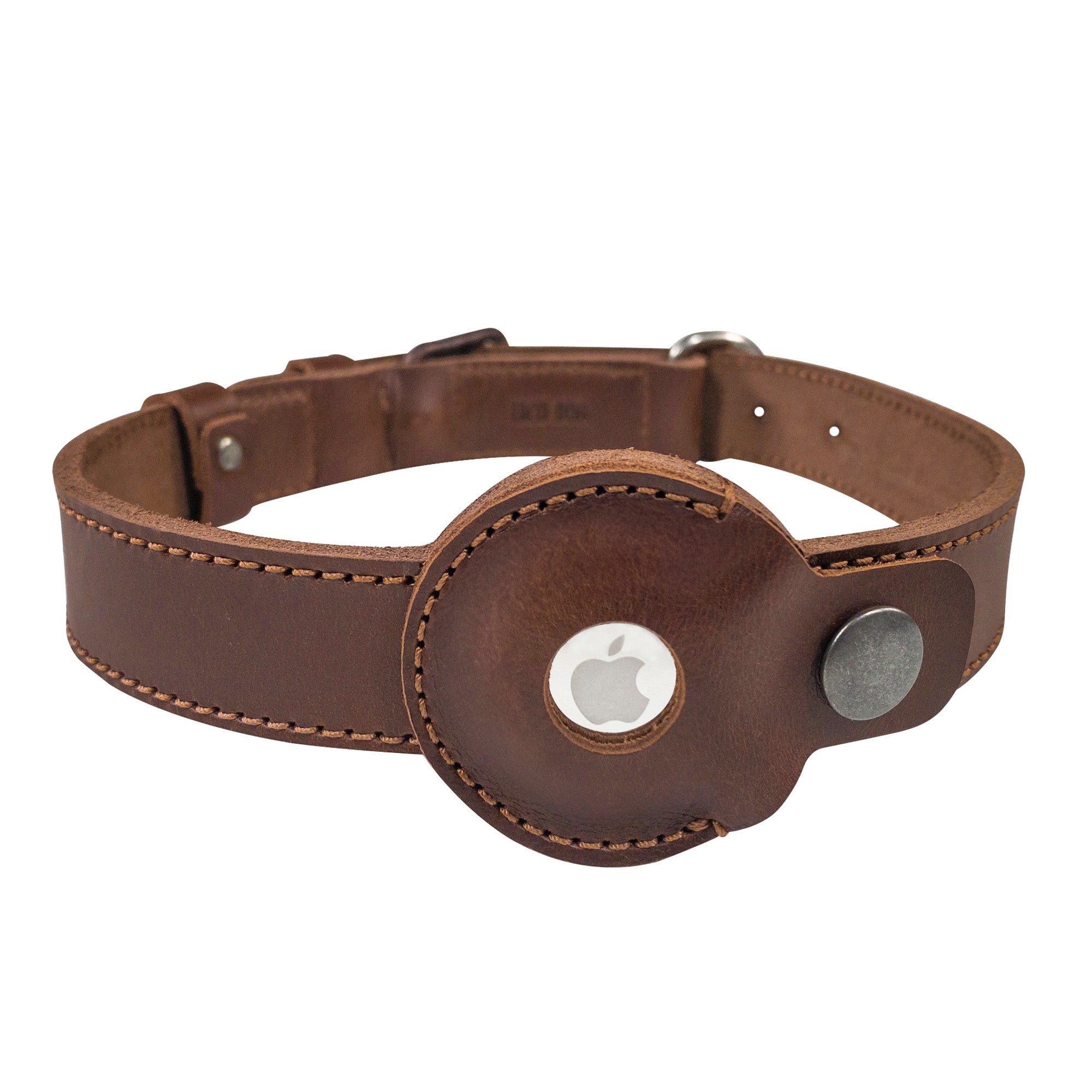 Taco Dog's Dog Collar with Compartment for AirTag, showcasing a stylish Full Grain Leather design that includes a GPS holder, perfect for pet tracking. This artisan collar is handmade in La Antigua Guatemala & Oaxaca Mexico.