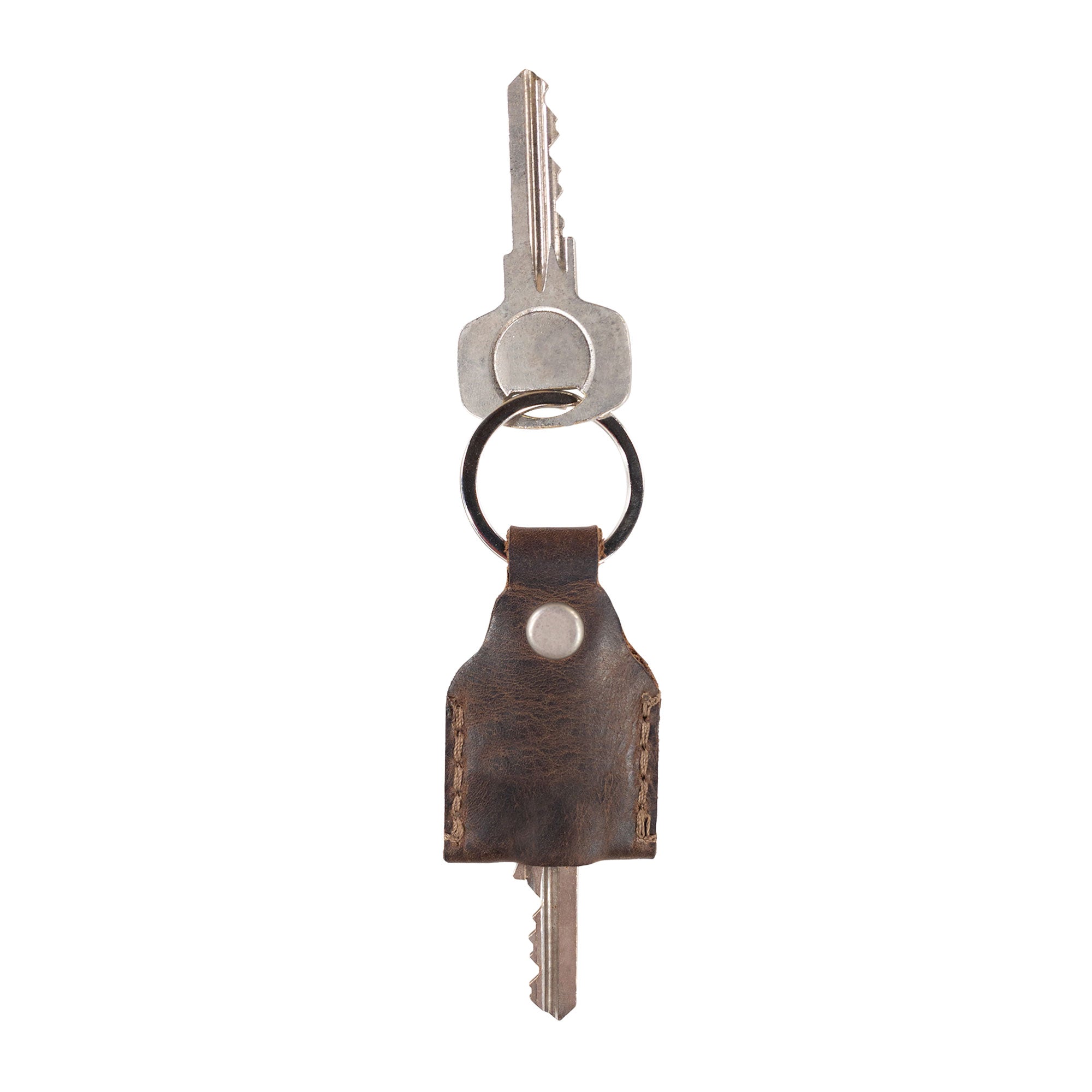 Hide & Drink Key Holder showcasing a stylish design with keys attached, crafted from Full Grain Leather. This artisan-made Key Holder is perfect for organizing your keychain, serving as an emergency coin pouch or pocket accessory. Handmade in La Antigua Guatemala & Oaxaca Mexico with small batch production, fire branded for authenticity.