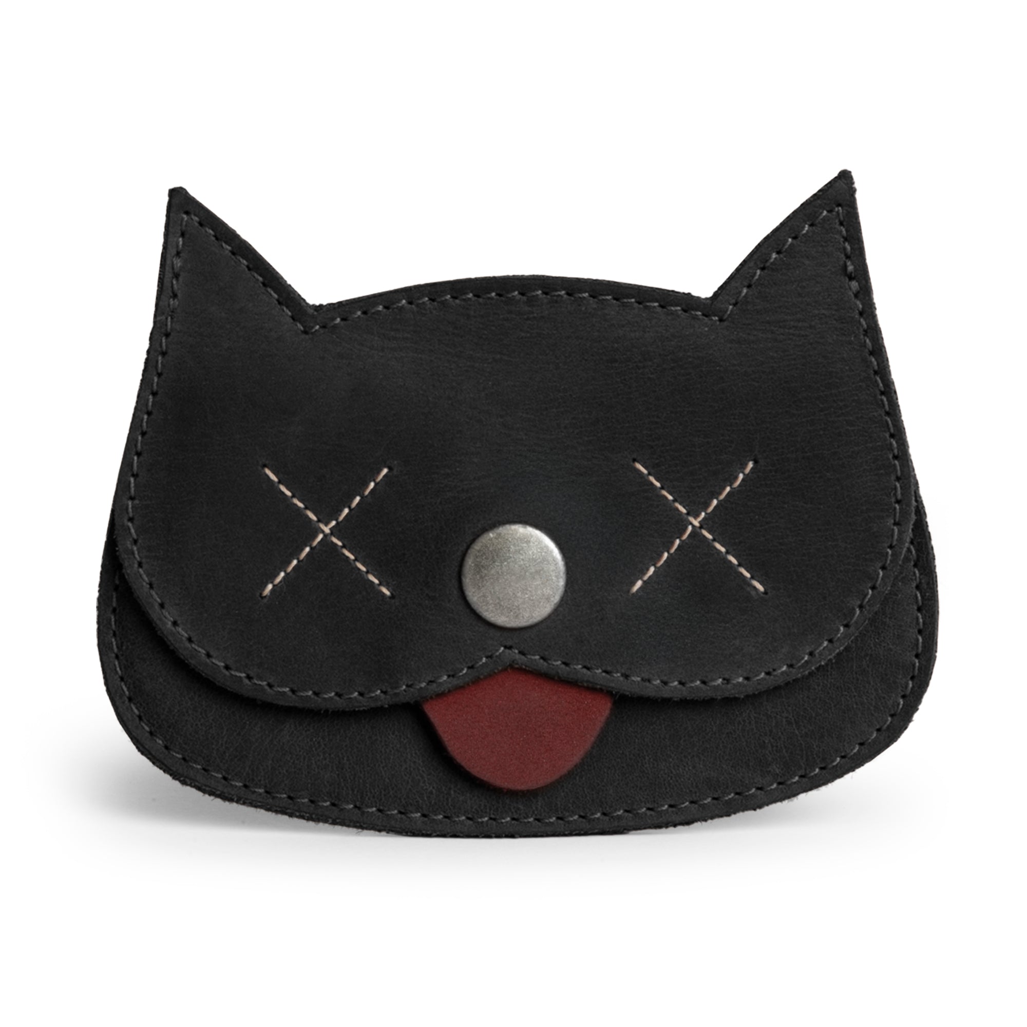 Hide & Drink Leather Cat Wallet with a fun cat face design. This Full Grain Leather Cat-Shaped Wallet serves as an ideal Coin Pouch and Travel Accessory, handmade by artisans in La Antigua Guatemala & Oaxaca Mexico.