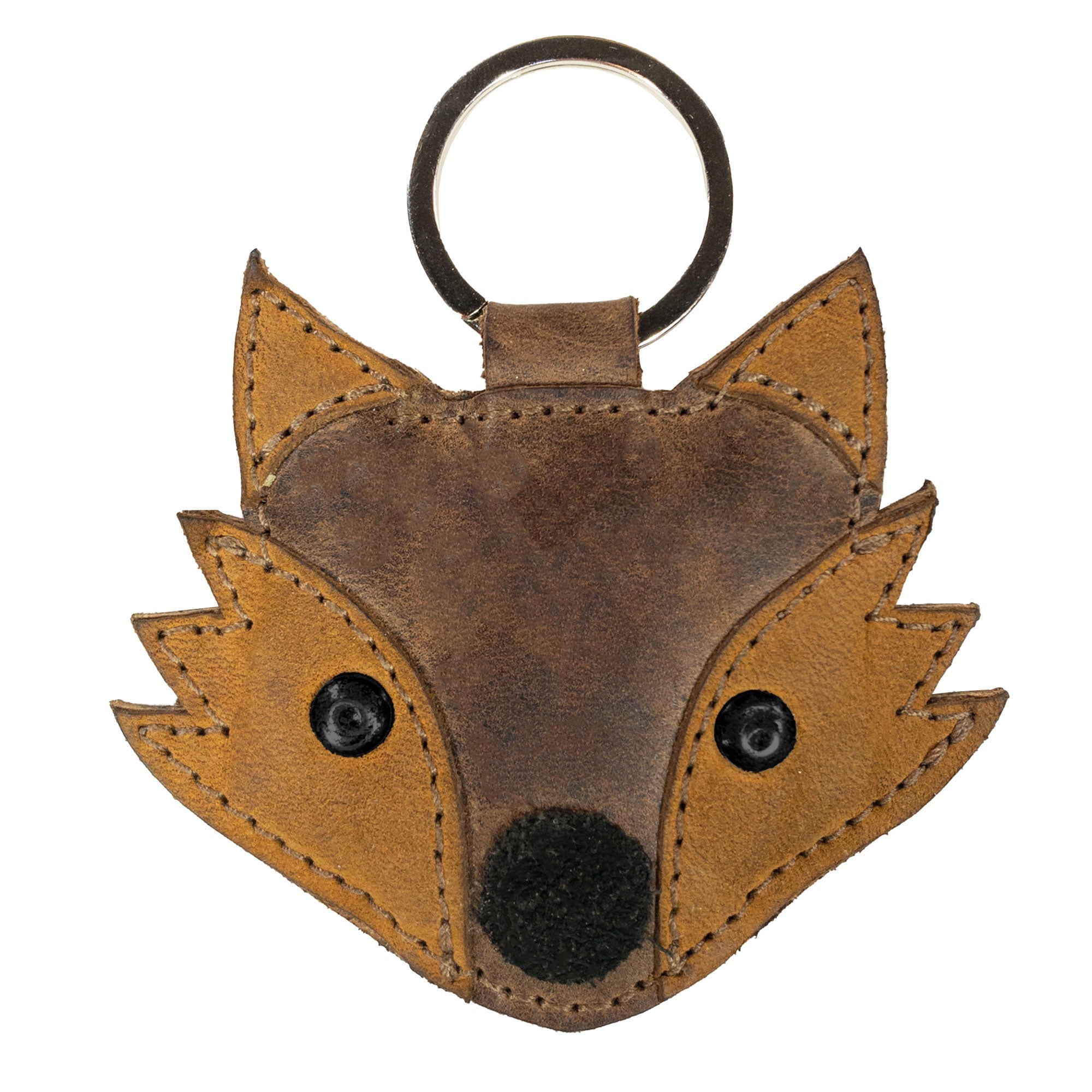Handmade Fox Keychain from Hide & Drink featuring a charming fox face design crafted with Full Grain Leather. This unique key ring functions as a stylish holder and wildlife accessory. Perfectly representing the essence of small batch production, each piece is artisan-made in La Antigua Guatemala & Oaxaca Mexico.