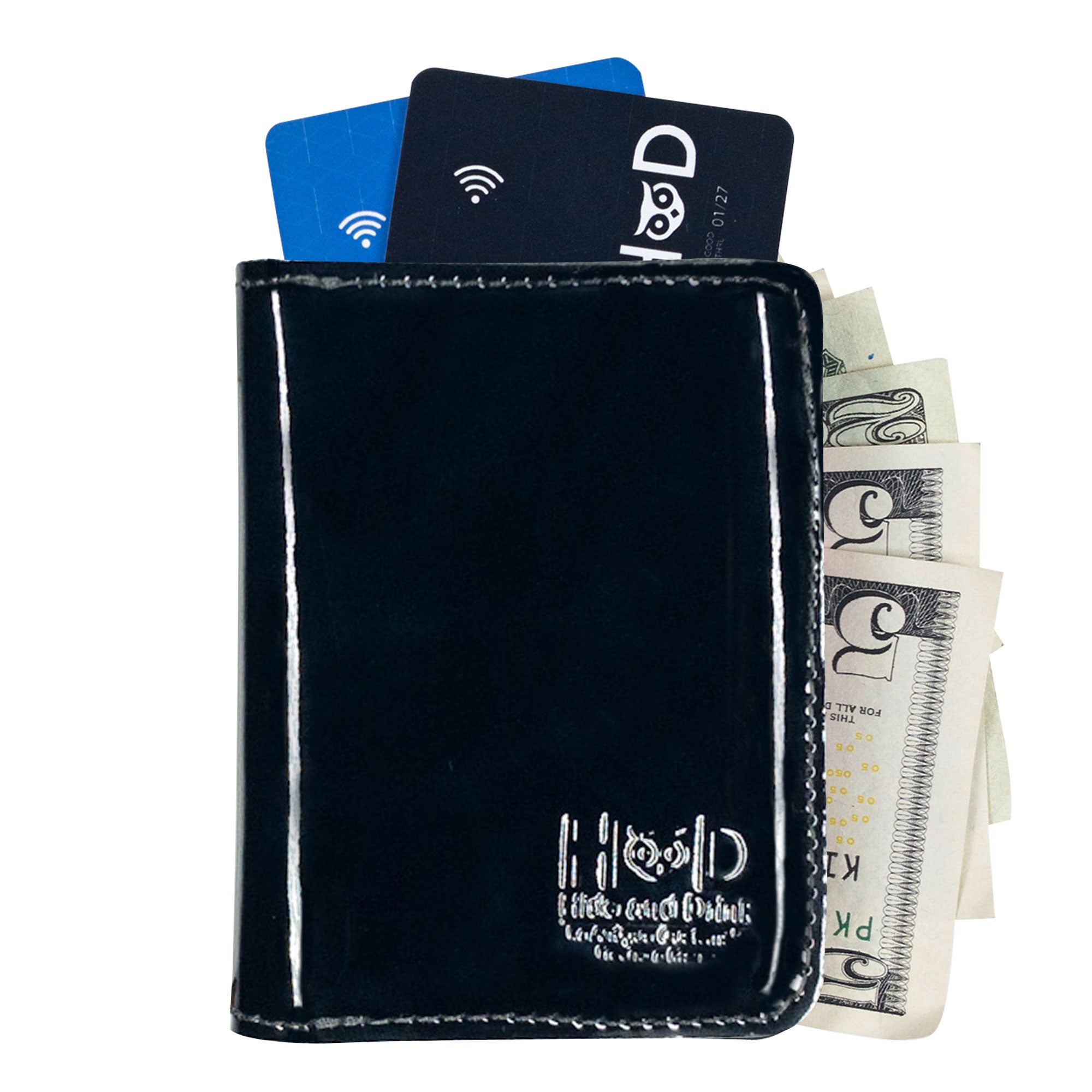 Hide & Drink Bifold Wallet in a sophisticated blue hue, crafted from high-quality full grain leather and showcasing artisanal craftsmanship for everyday convenience.