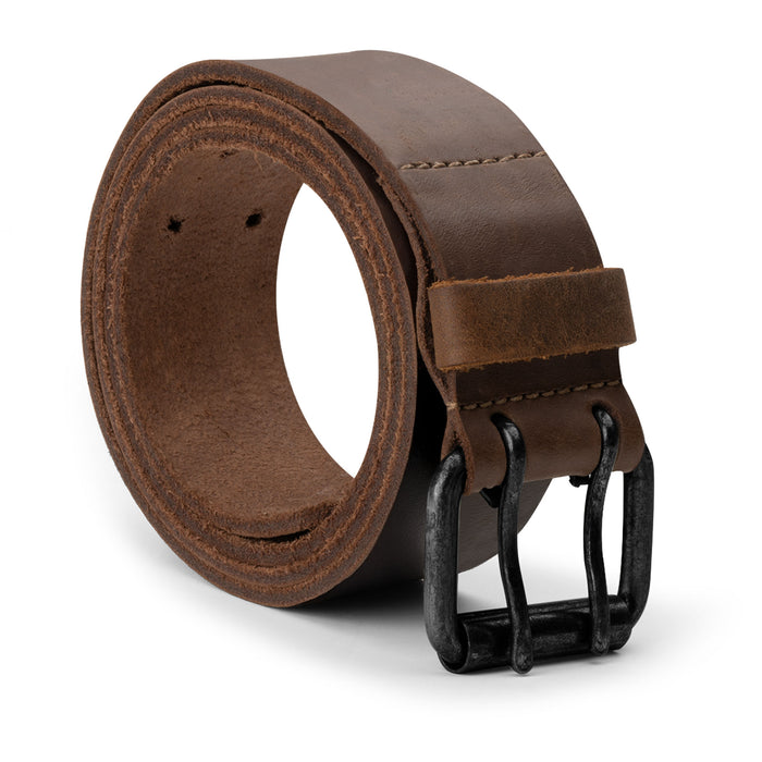 Rustic Leather Belt / Rustic Charcoal Double Prong Buckle, 1.5" Wide