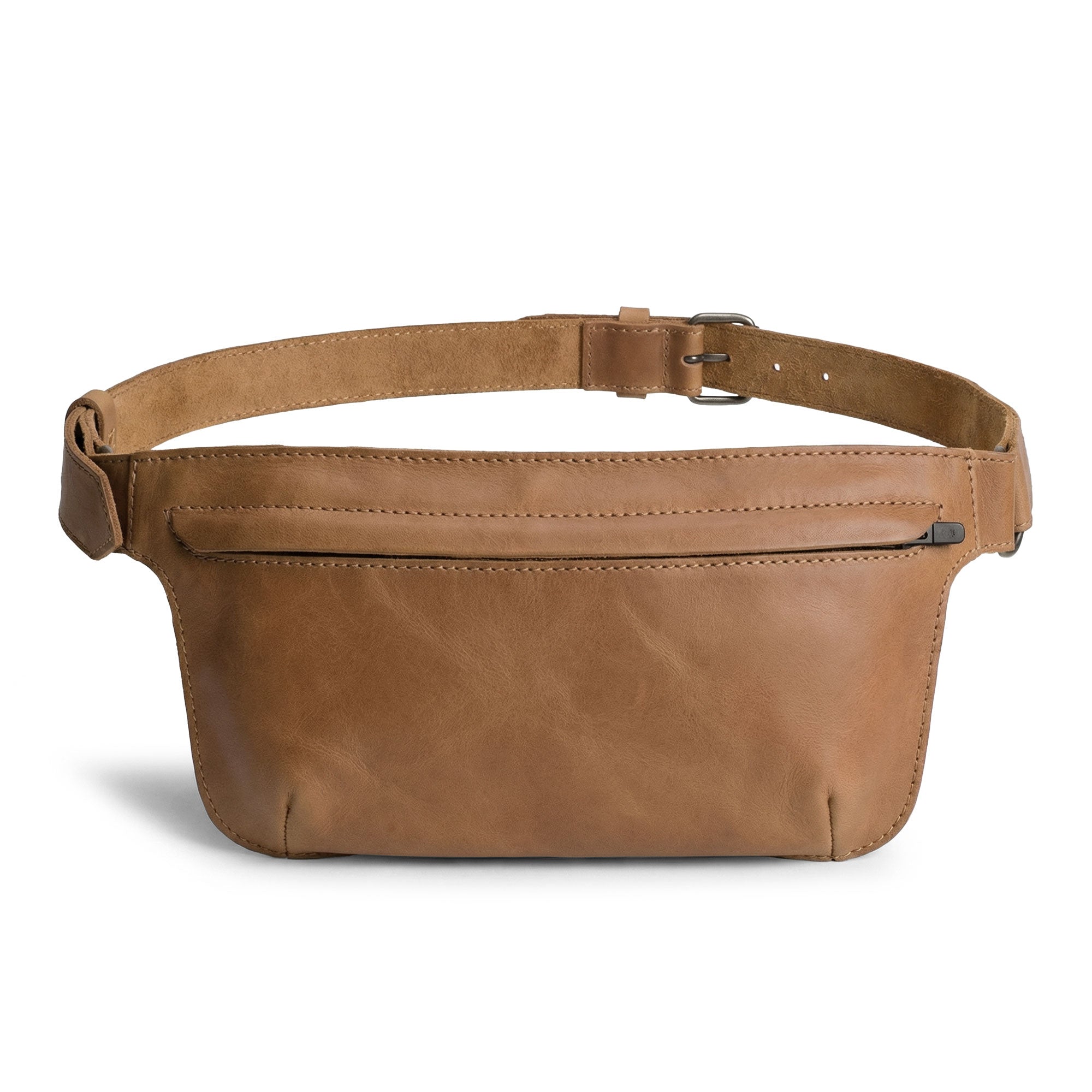 Slim Fanny Pack by Hide & Drink showcasing a versatile design ideal for travel and daily use. This artisan hand-stitched fanny pack is made from full grain leather, representing small batch production in La Antigua Guatemala.