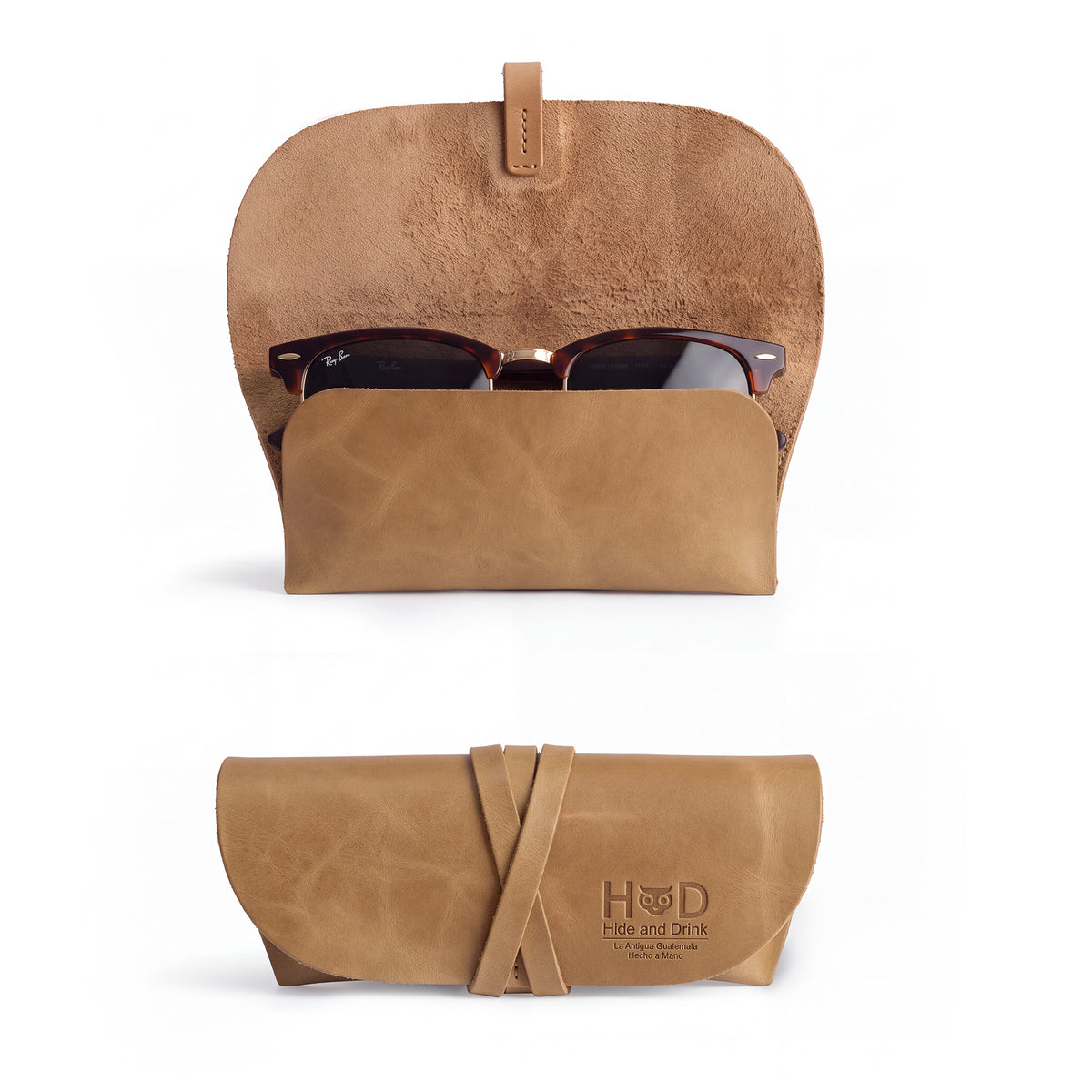 Hide & Drink Sunglass Wrap combines a classic design with modern functionality. Made from full grain leather, it offers a durable eye glasses storage solution for travel. Handcrafted in La Antigua Guatemala, it is fire branded and features small batch production.