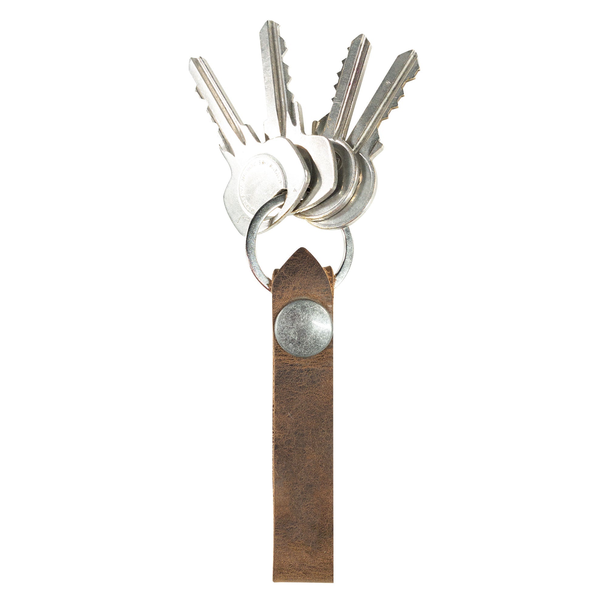 Hide & Drink Loop Keychain featuring a rustic design and belt loop, perfect for organizing keys. Crafted from full grain leather, this artisan keyring organizer is handmade in La Antigua Guatemala & Oaxaca Mexico with small batch production, hand cut, and fire branded.