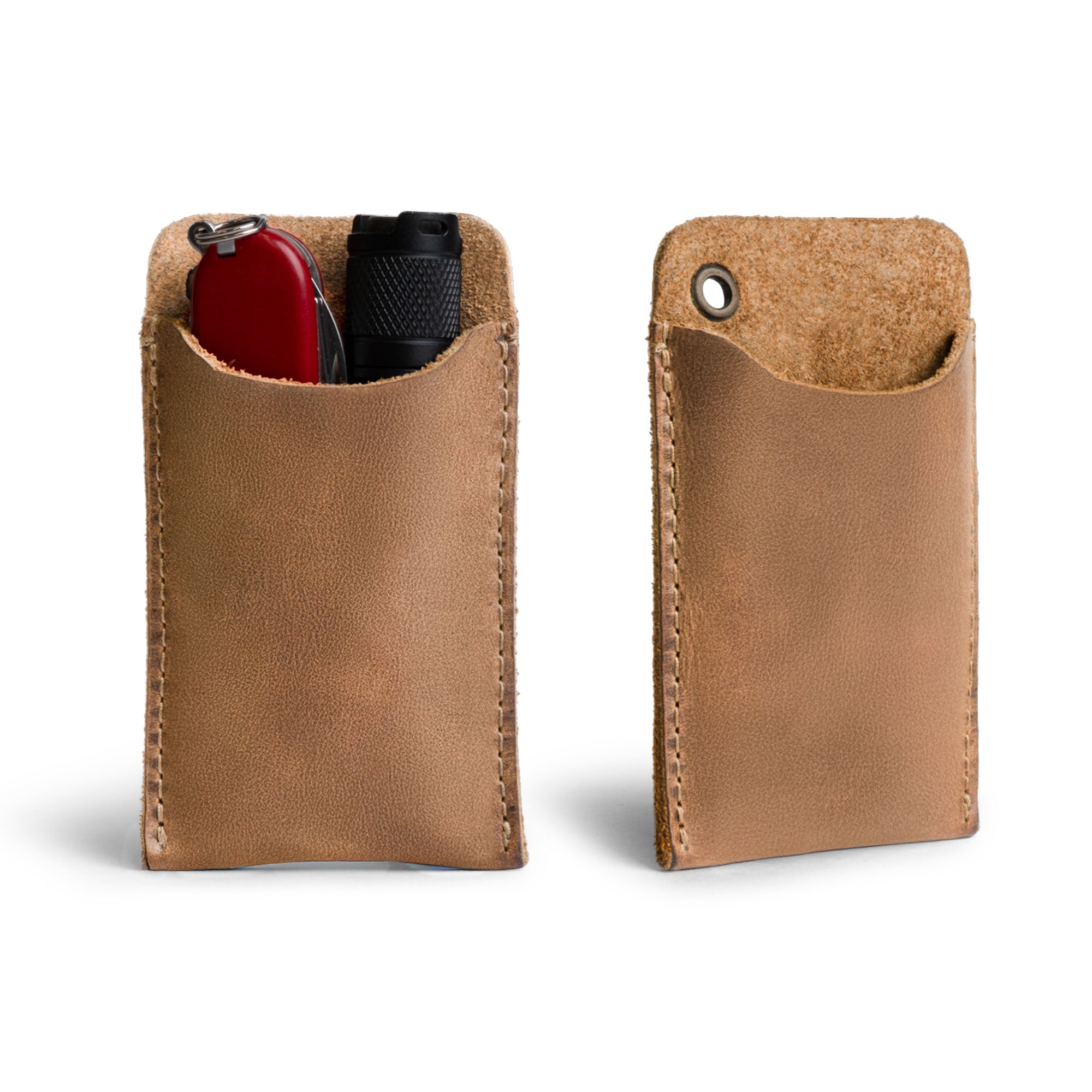 Hide & Drink's Multitool Pocket Sleeve EDC in a rich brown hue, showcasing its artisan design for everyday carry. Ideal as a multitool sleeve and pen holder, this product reflects the small batch production ethos of La Antigua Guatemala.