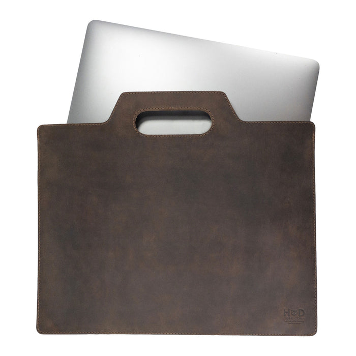 Minimalist Flat Portfolio, Laptop Sleeve with Die Cut Handle - Stockyard X 'The Leather Store'