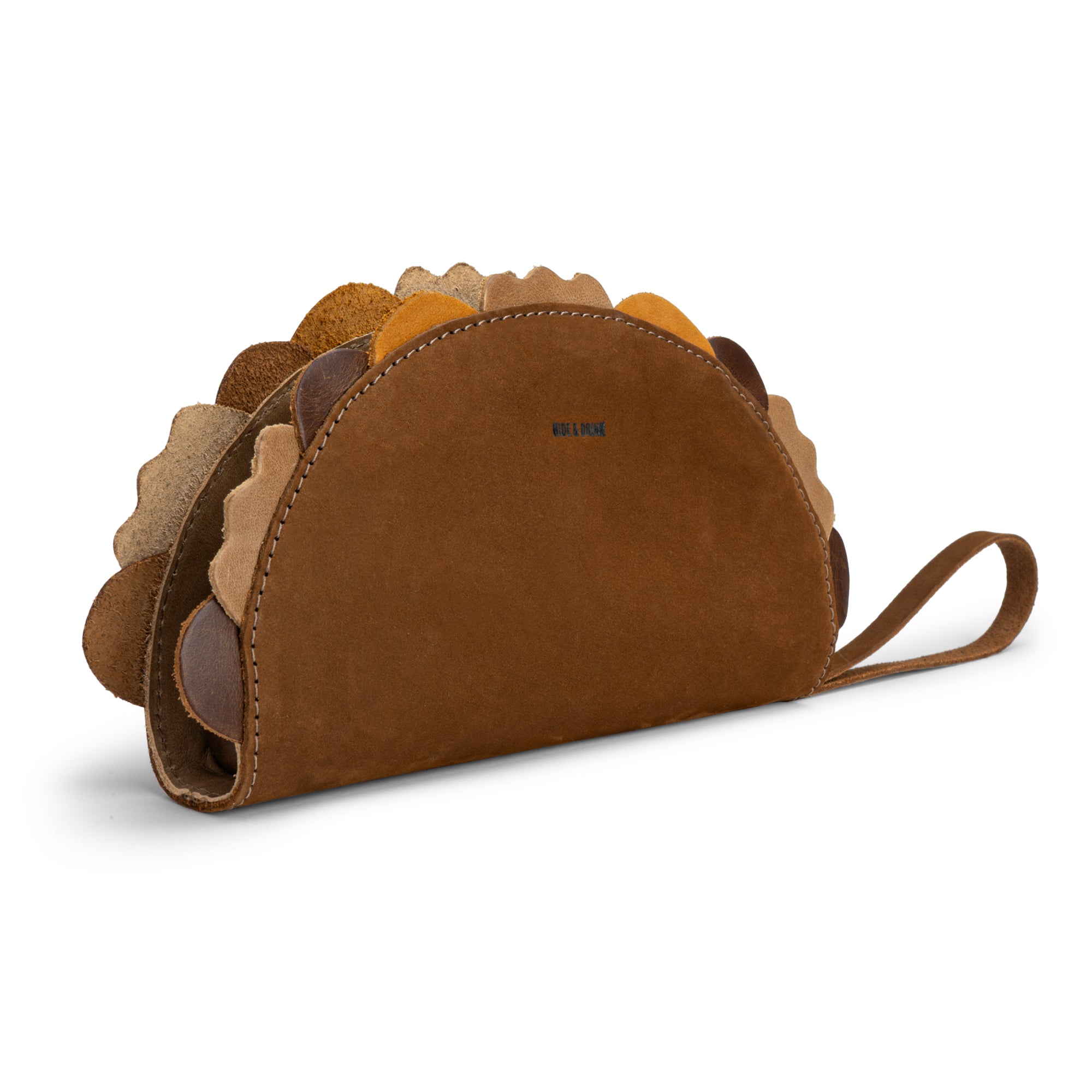 Back view of the Multipurpose Taco Wallet by Hide & Drink, crafted with high-quality Full Grain Leather for lasting style. This wallet is a standout in your travel and back-to-school accessories, ideal for graduation gifts or gifts for him. Perfect for both wallets and women's collection, it's a fun creation that enhances any accessory collection.