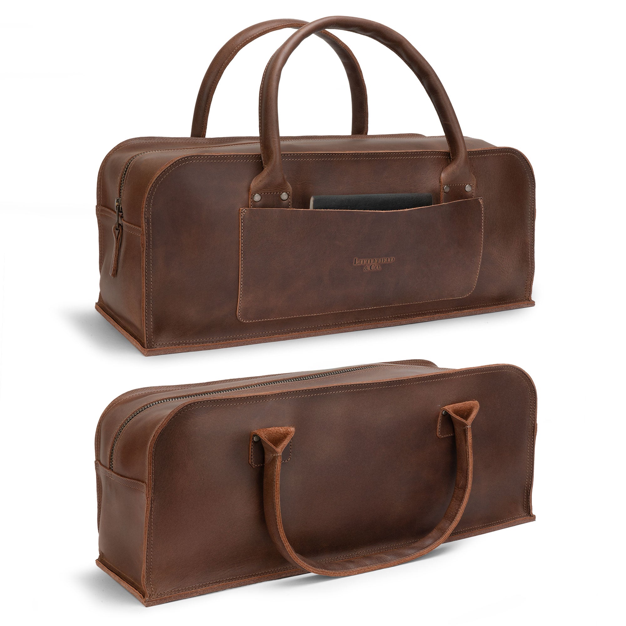 Front and side view of the Multipurpose Doctor Utility Tool Bag by Littlefield & Co., showcasing its stylish design and practicality.