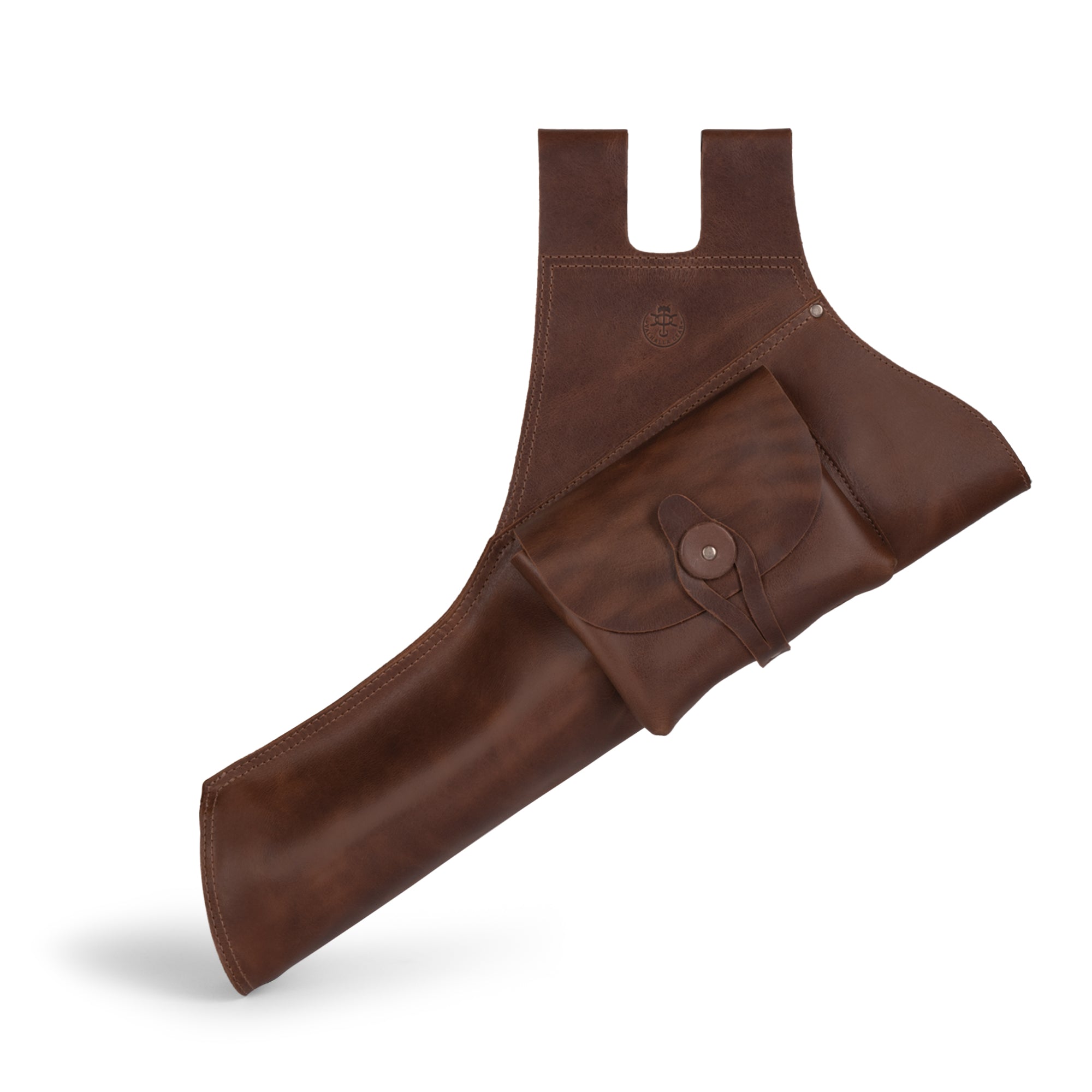 The Bowman, Hip Quiver by Valhalla Gear showcases a stylish Leather Arrow Quiver with Extra Pocket, perfect for archers. This Hip Quiver with Belt Loops is a vintage holder for recurve bow enthusiasts, featuring a full grain leather design that exemplifies small batch production. Hand cut and hand sewn, this artisan quiver is fire branded for a unique touch. Made in La Antigua Guatemala & Oaxaca Mexico.