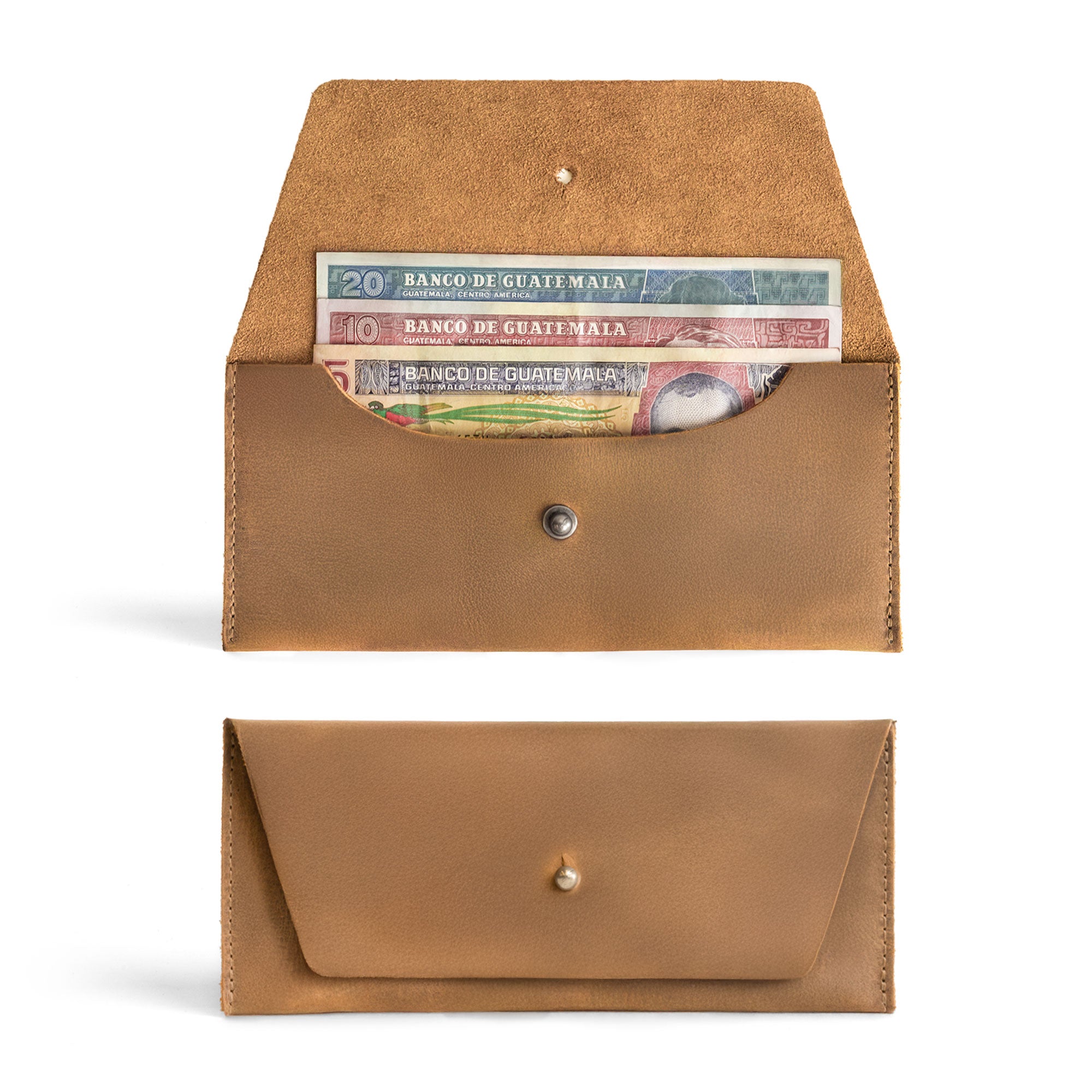 The Long Utility Pouch in navy blue by Hide & Drink, emphasizing its sleek design and luxury feel. Perfect for organized storage of cash, coins, and cards.