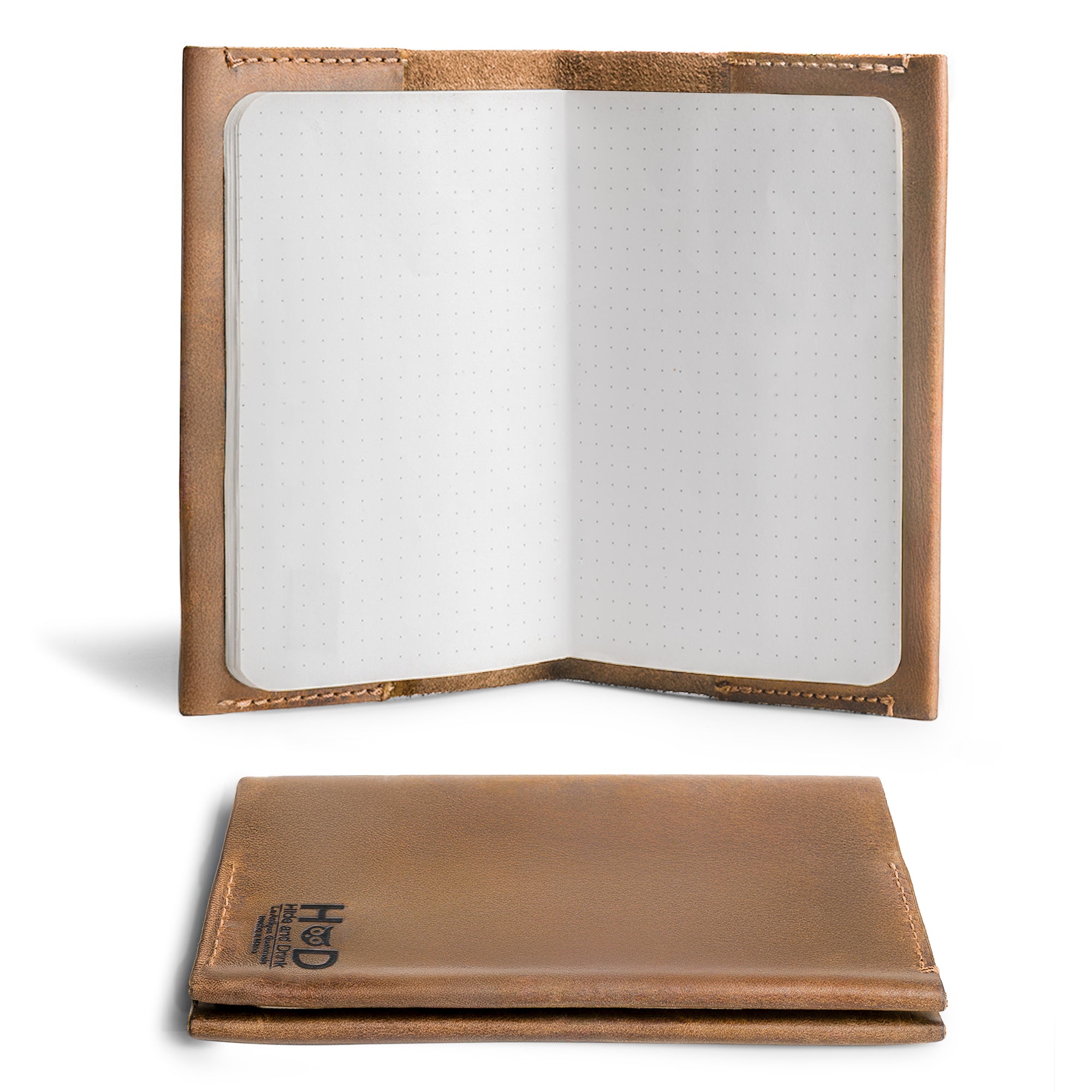 Hide & Drink Field Notes Cover showcasing its design, a sophisticated pocket-sized memo books cover compatible with Field Notes (3.5 x 5.5 in.) journal case and card slot, artisan crafted from full grain leather.