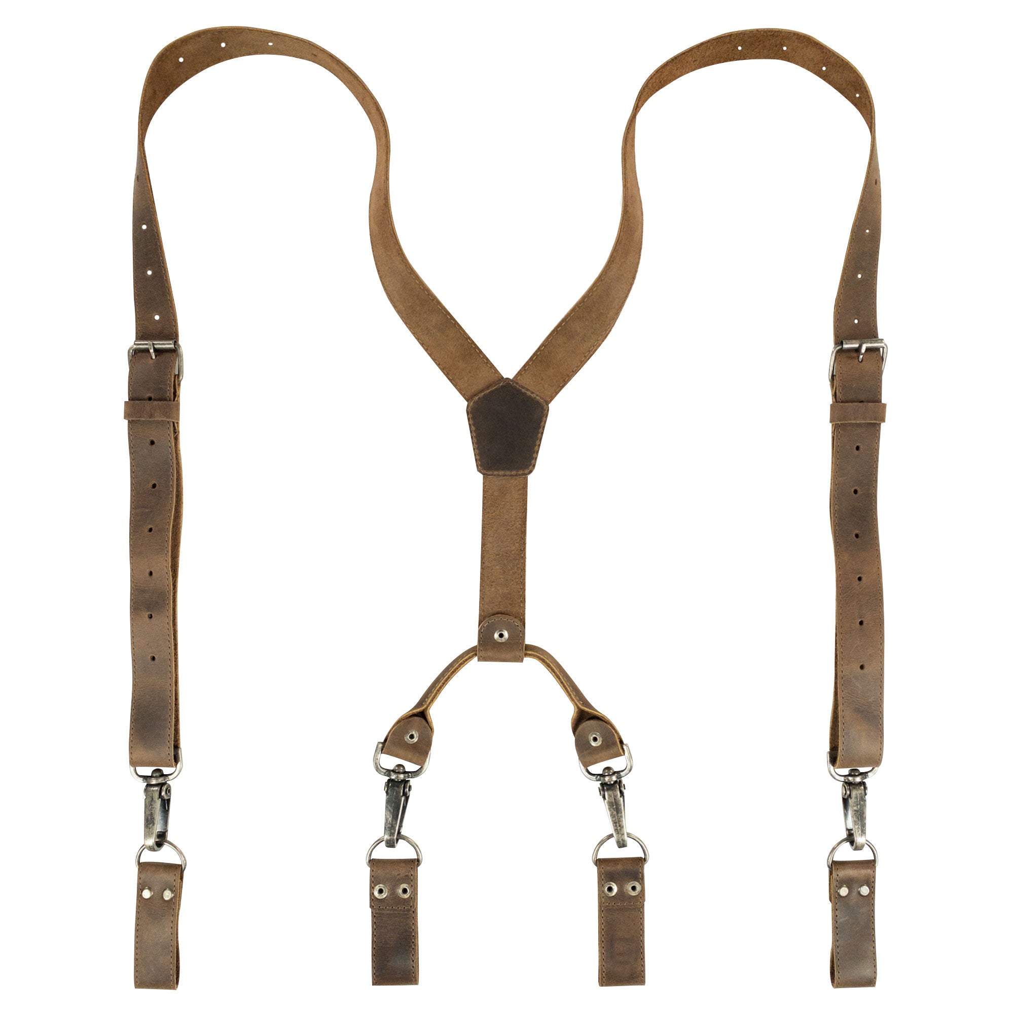 Rustic Suspenders for Groomsmen by Hide & Groom, featuring belt loop attachments for added versatility. Perfect for Best Men and Bachelors, these full grain leather suspenders are ideal for wedding ceremonies and dinner parties, showcasing small batch production, hand cut, hand sewn craftsmanship and fire branded details. Handmade in La Antigua Guatemala & Oaxaca Mexico.