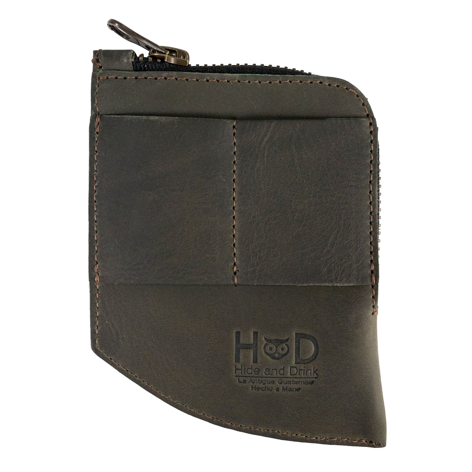 Hide & Drink EDC Pocket Wallet showcasing its unique shape and design, perfect for carrying essentials in a slim profile.