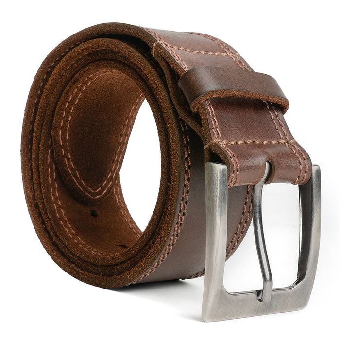 Two Row Stitch Thick Leather Belt