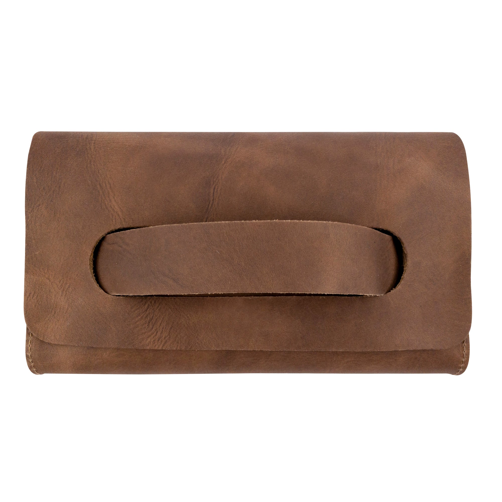 Chic brown Clutch Bag With Handle by Hide & Drink, made from high-quality Full Grain Leather. This handbag for women is perfect as a night bag, showcasing artisan quality through small batch production in Guatemala and Mexico.