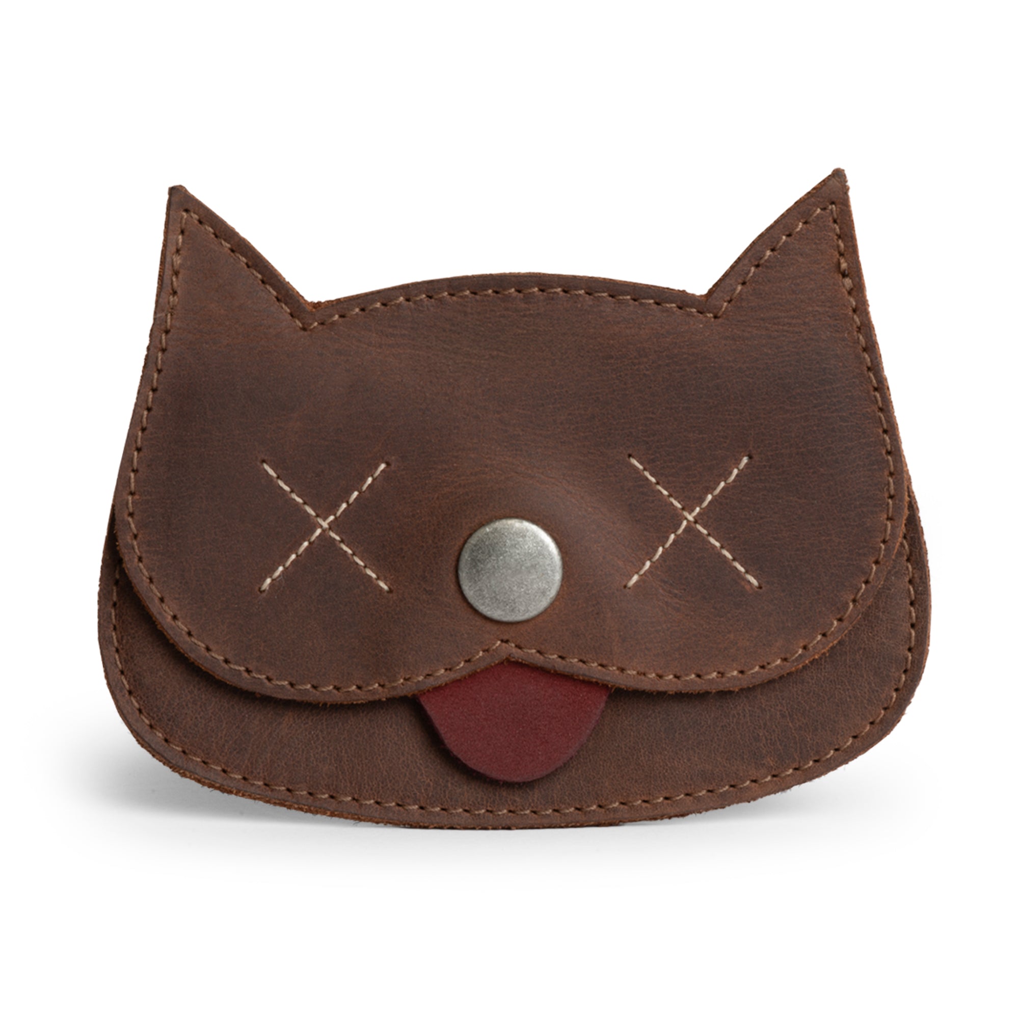 Hide & Drink Leather Cat Wallet in a quirky cat shape, crafted from Full Grain Leather. This Cat-Shaped Wallet serves as a Coin Pouch and Travel Accessory, skillfully handmade by artisans in La Antigua Guatemala & Oaxaca Mexico.