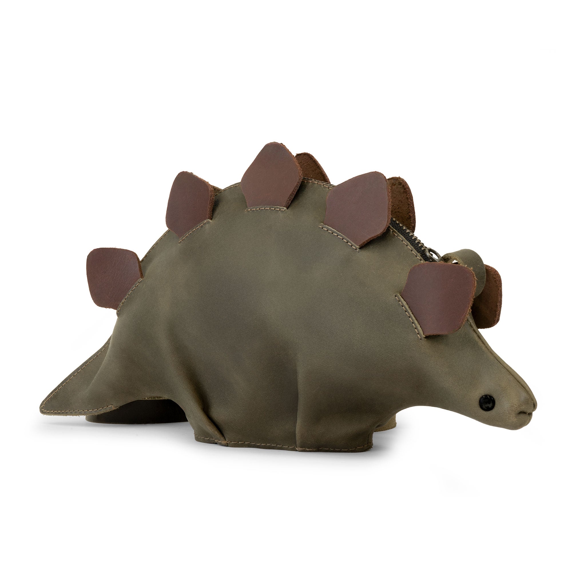 Dinosaur-Shaped (Stegosaurus) Shoulder Bag by Tudi Frudi, crafted from Full Grain Leather, showcasing its unique design as a Crossbody Bag. This stylish and functional Handmade in La Antigua Guatemala & Oaxaca Mexico offers the perfect addition to your collection.