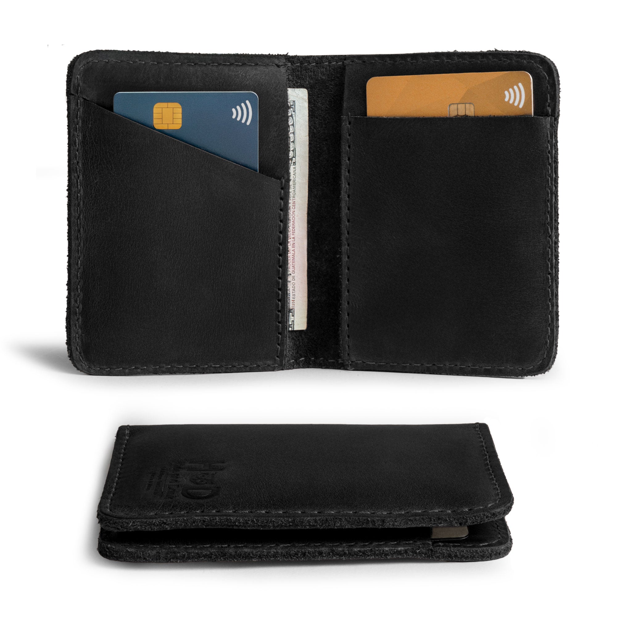 Interior view of Hide & Drink Bifold Wallet highlighting its craftsmanship and functionality, designed as a slim card holder for essential items.