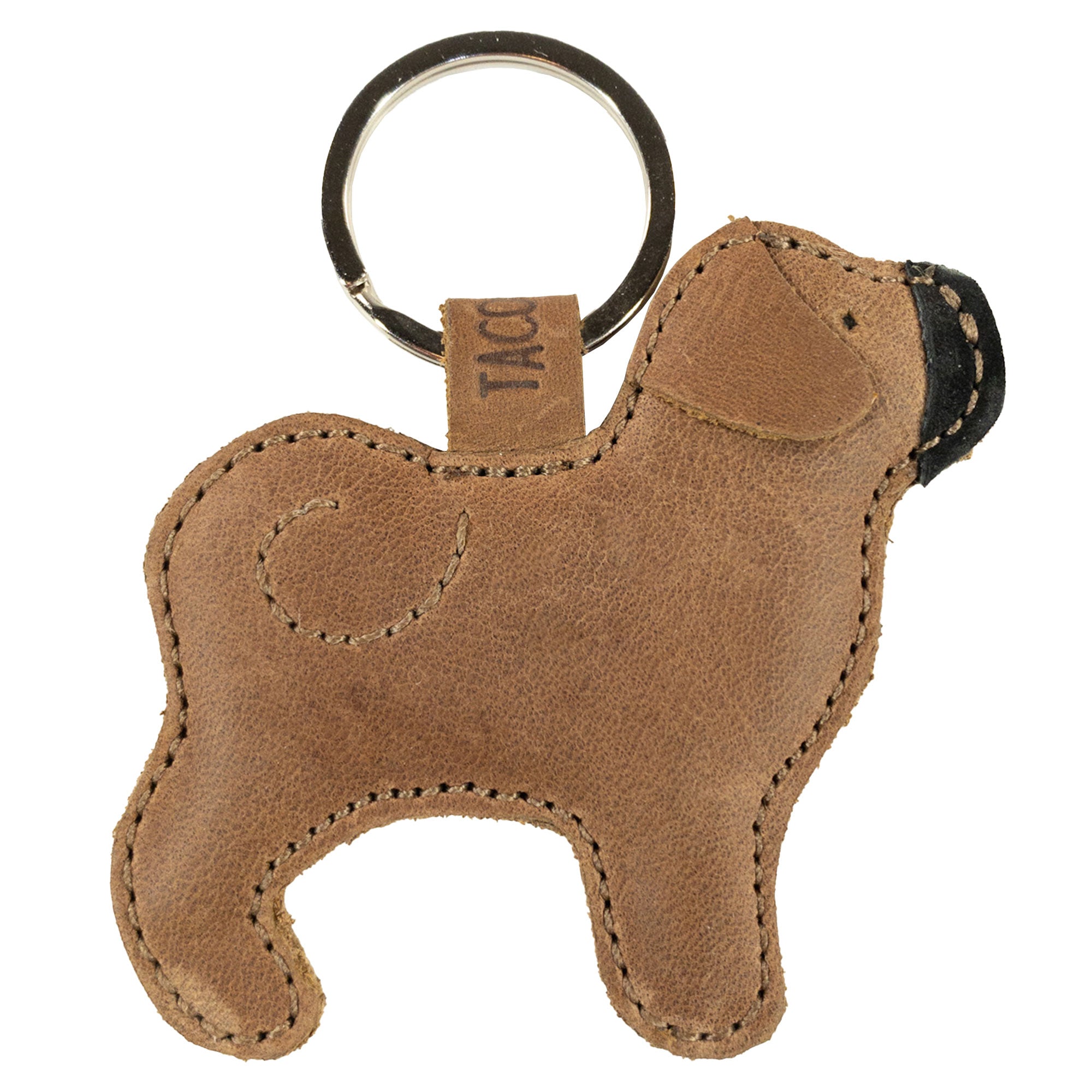 Adorable Pug Keychain from Taco Dog featuring a rustic look and handmade details. This functional and durable accessory is crafted from all-natural full grain leather, making it a great gift for dog lovers. Perfect for those who appreciate artisan products, this Pug Keychain is lightweight and perfect for any keyring. Handmade in La Antigua Guatemala & Oaxaca Mexico.
