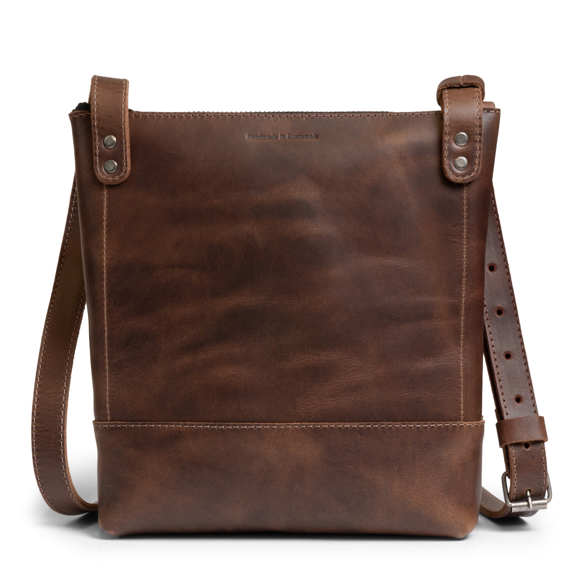 Back view of The Zilker Crossbody Bag by Austin Genuine, featuring a sleek full grain leather design, reflecting Austin's unmistakable Texas spirit with artisan, handmade quality from La Antigua Guatemala & Oaxaca Mexico.