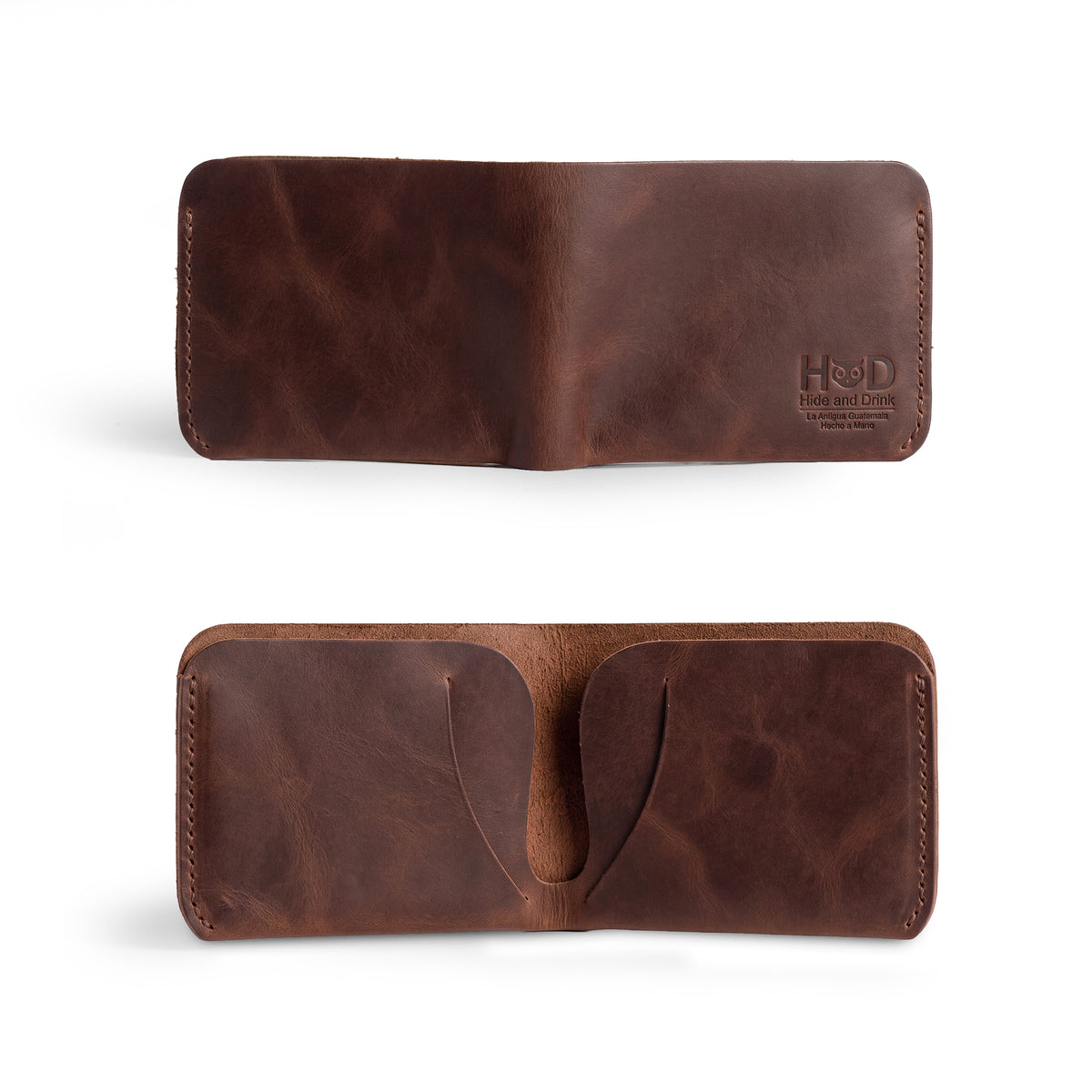 Closed view of the Hide & Drink Minimal Wallet showcasing its timeless design in Full Grain Leather. This Classic Slimfold Wallet serves a dual function as a Card Organizer Holder and Travel Accessory, crafted with care as part of Small Batch Production by artisans in La Antigua Guatemala & Oaxaca Mexico.