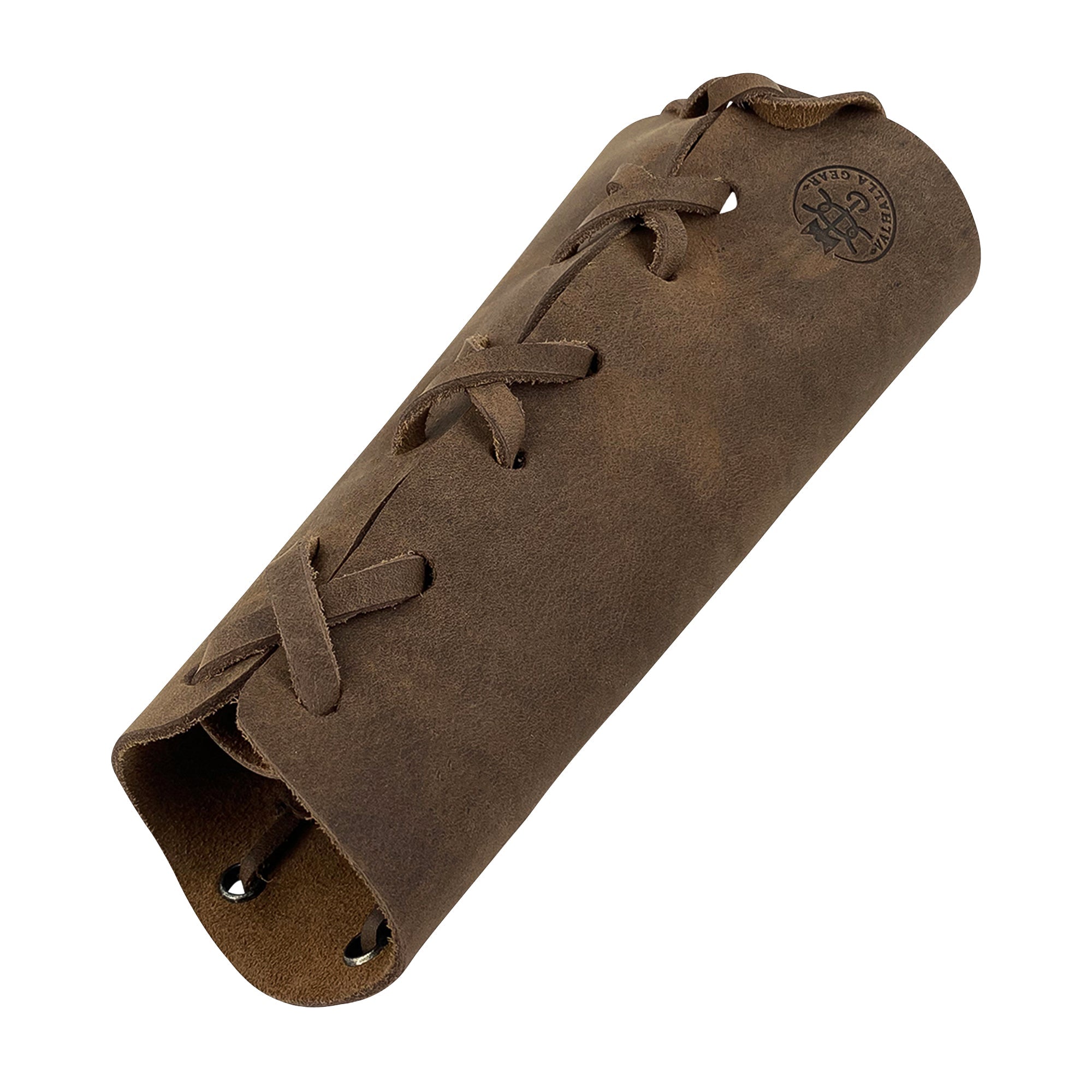 Valhalla Gear Archery Bracer - 2 pack showcasing a single handcrafted bracer made from durable full grain leather. Ideal as a hand protector for bow shooting practice, it serves as an outdoor sports armband, expertly crafted with small batch production techniques, hand cut, hand sewn, and fire branded. This artisan piece brings tradition from La Antigua Guatemala & Oaxaca Mexico.