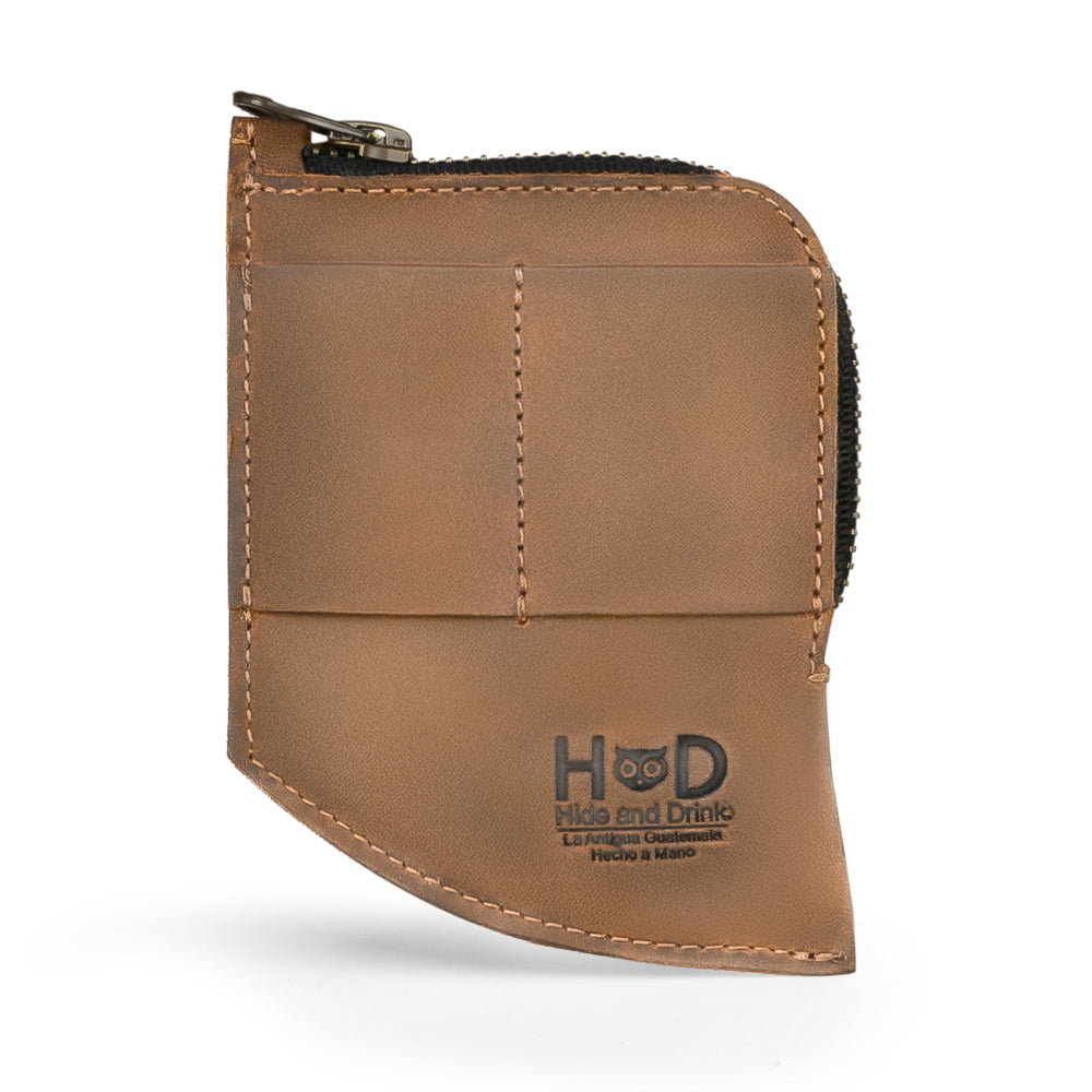 Hide & Drink EDC Pocket Wallet dimensions laid out next to a pocket knife, showcasing its slim profile and utility as a money clip and card holder.