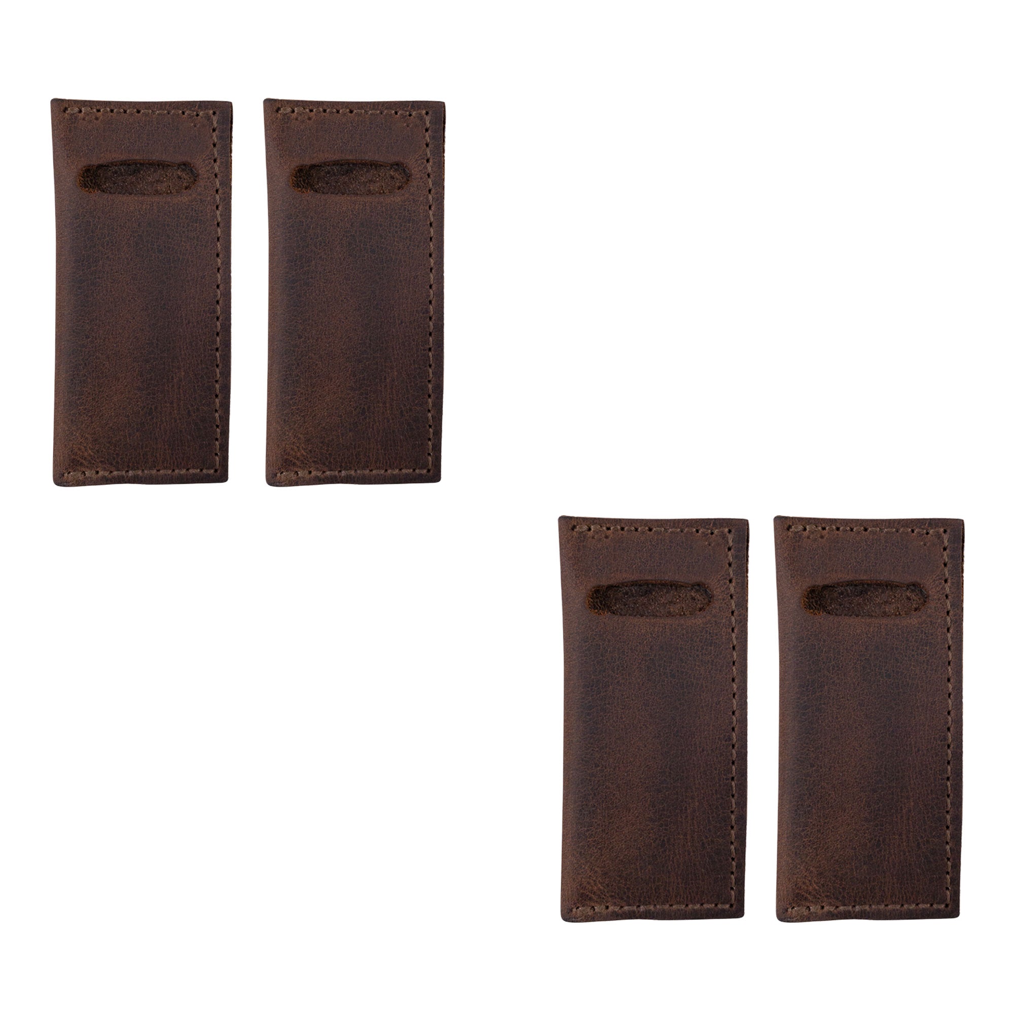 Hide & Drink Tooth Pick Case (4 Pack) featuring a pair of leather cases for storing toothpicks. Set of 4 Tooth Pick Cases, Cooking Accessories, Full Grain Leather, StockyardX, Small Batch Production, Hand Cut, Hand Sewn, Fire Branded, Artisan, Handmade in La Antigua Guatemala & Oaxaca Mexico.