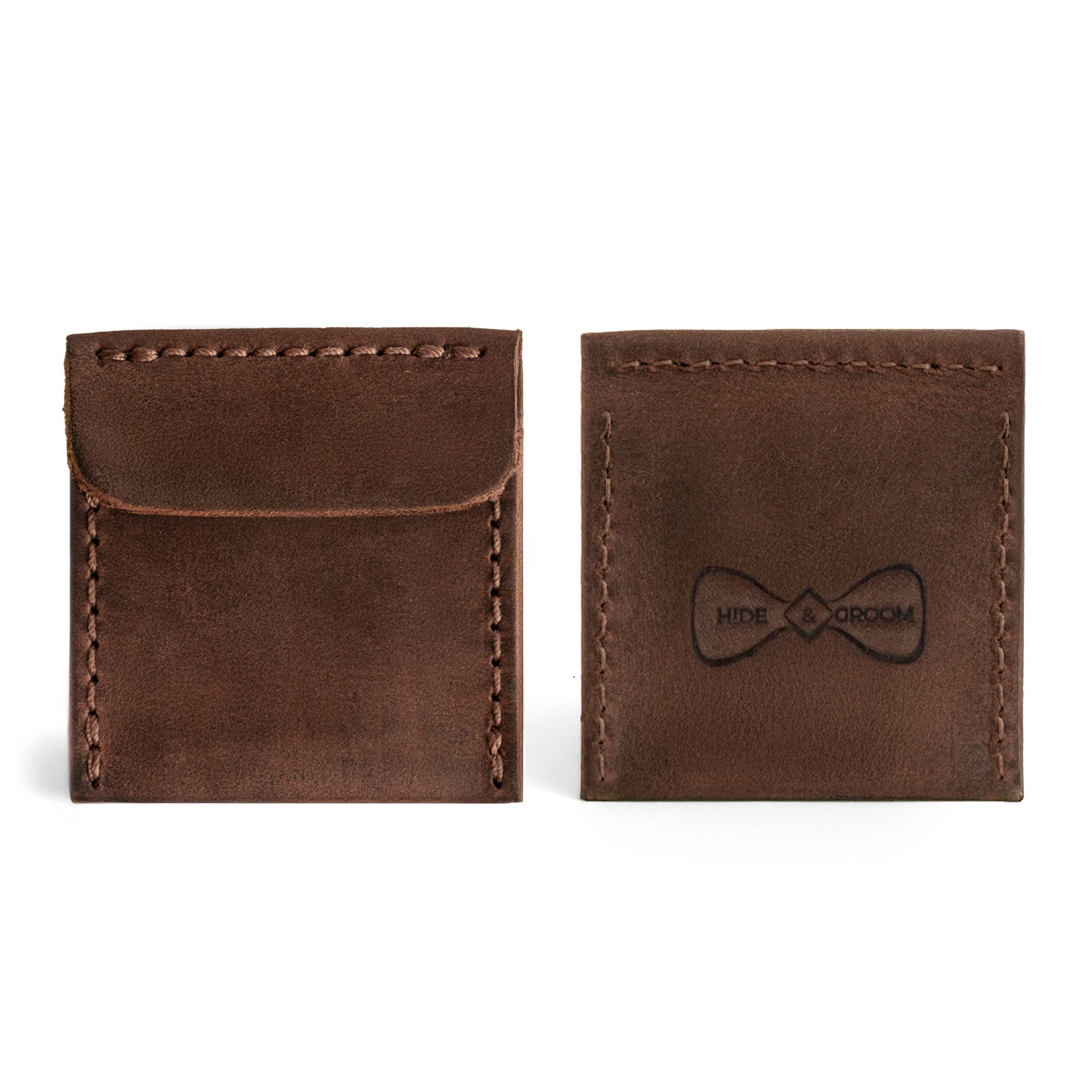 Elegant Wedding Ring Case by Hide & Groom, designed from high-quality Full Grain Leather. The small batch production ensures each piece is unique, hand cut, and hand sewn by artisans in La Antigua Guatemala & Oaxaca Mexico, featuring fire branded detailing.