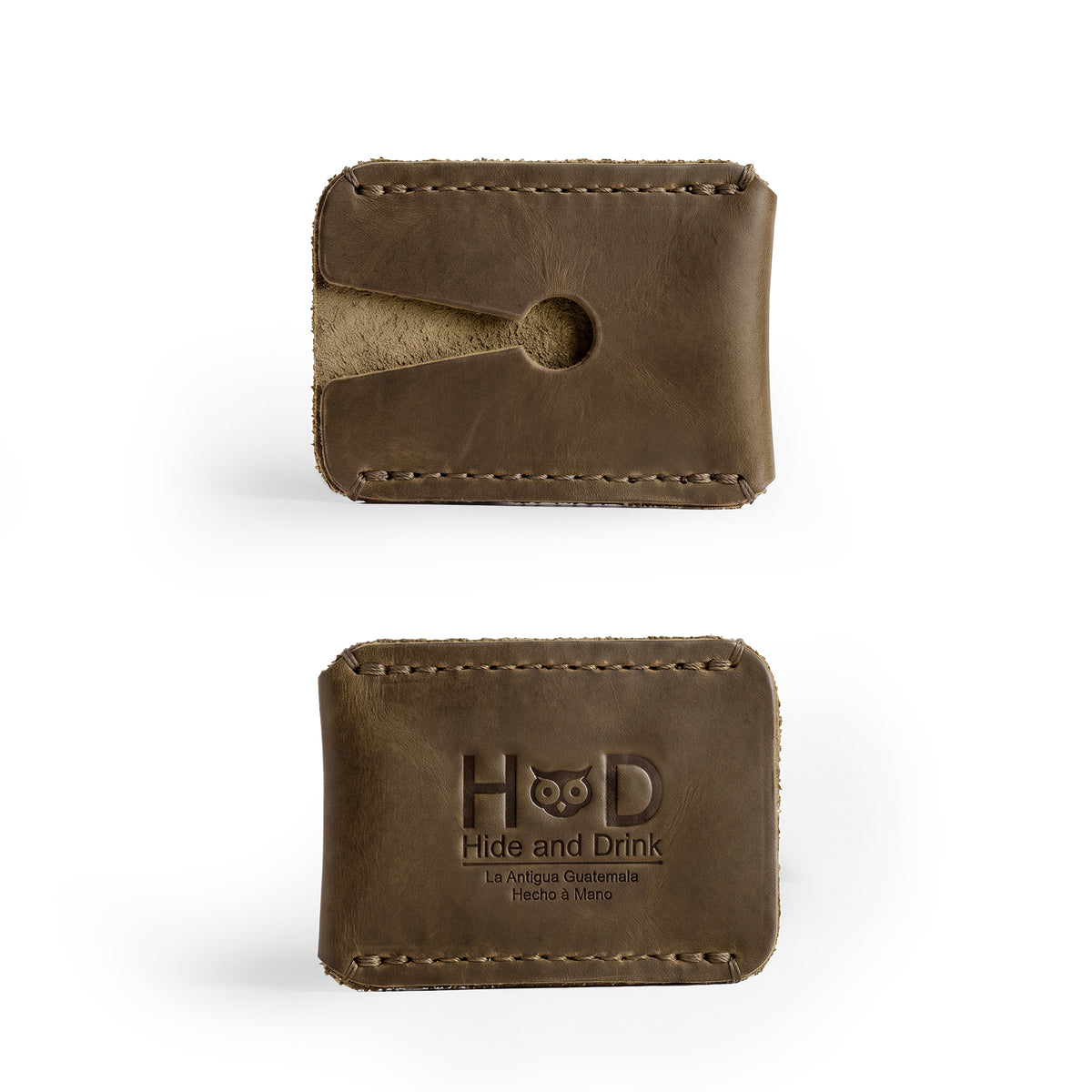 Top view of Razor Head Cover by Hide & Drink, illustrating the unique design of the double edge safety razor head protective sheath made from full grain leather, artisan crafted and ideal for safe travel protection.