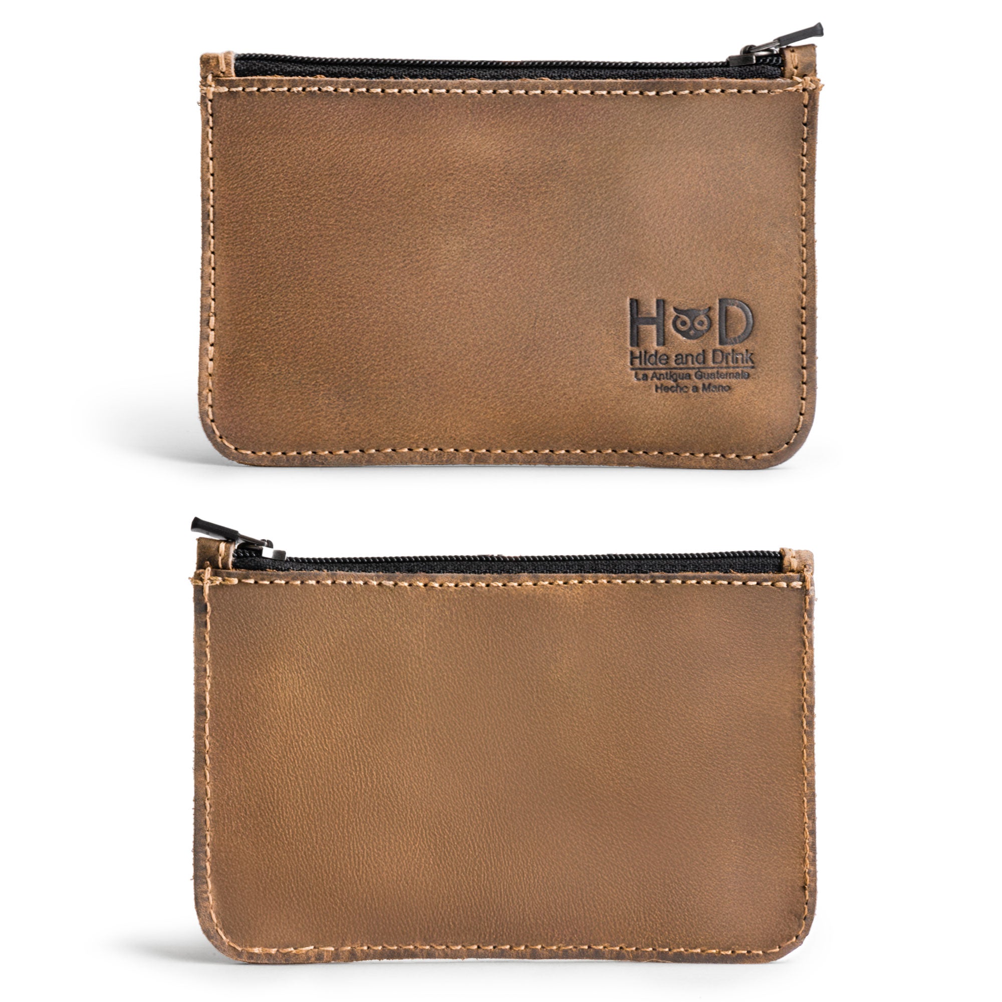 Back view of Hide & Drink Zippered Wallet highlighting its durability and elegant design. As a card case and folded bills storage solution, this handmade wallet embodies quality small batch production in full grain leather.
