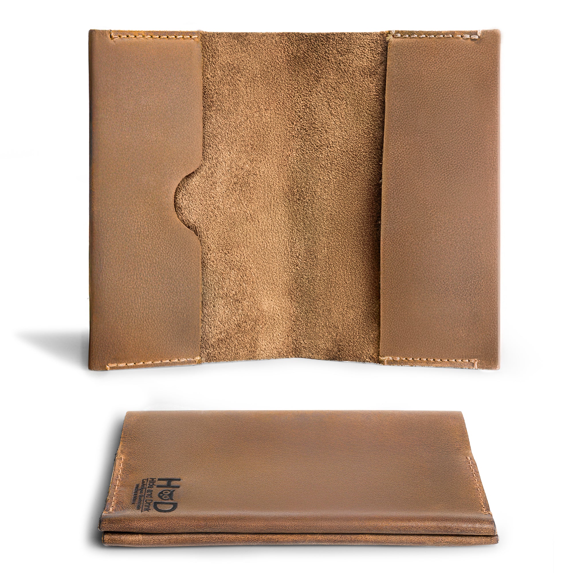 Hide & Drink Field Notes Cover displayed from the front, a chic pocket-sized memo books cover compatible with Field Notes (3.5 x 5.5 in.) journal case with card slot, handcrafted from full grain leather, perfect for jotting down notes on-the-go.