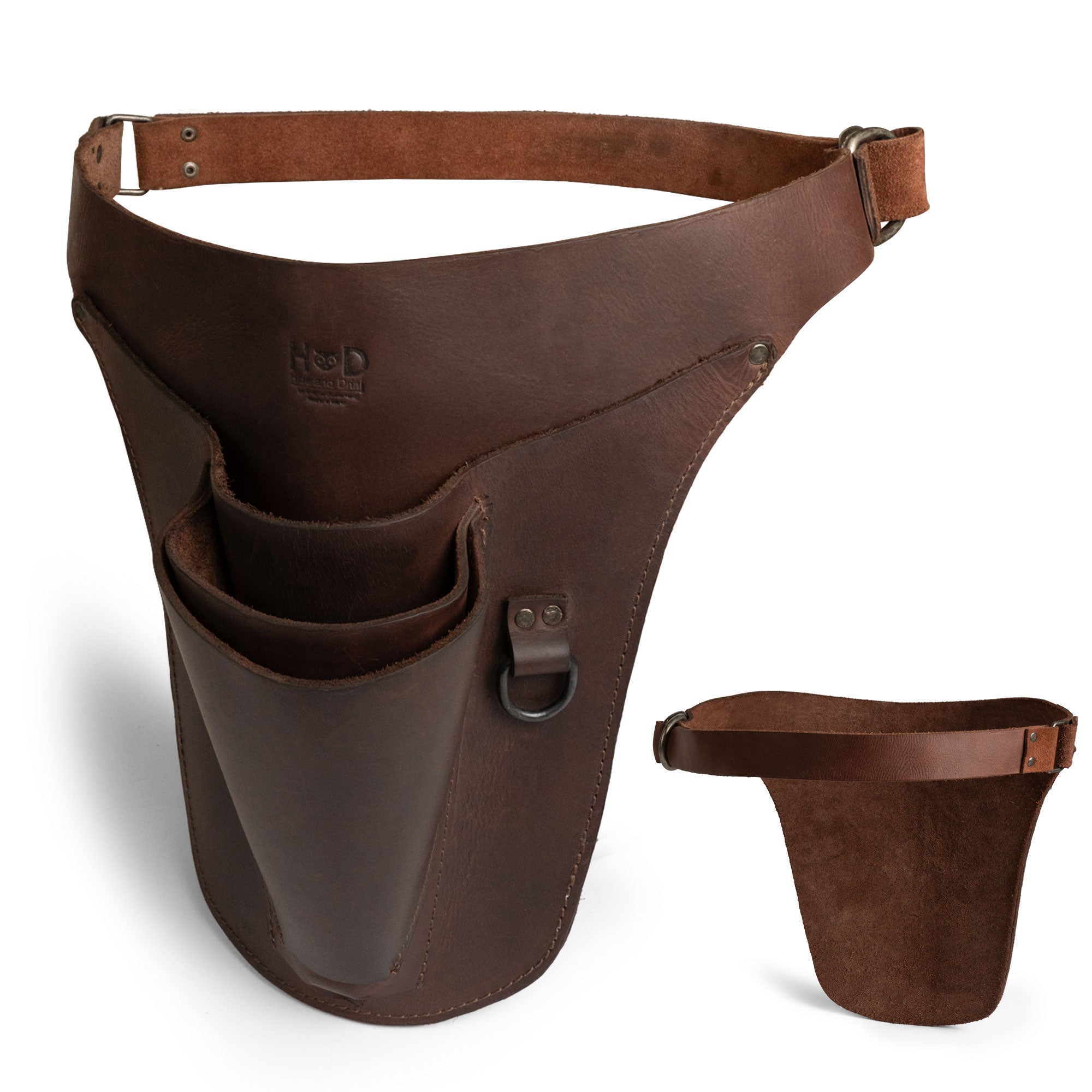Hide & Drink Florist Tool Belt displayed in a stylish view, made from durable Full Grain Leather. This versatile Florist Tool Belt for Men & Women offers adjustable settings, making it suitable for gardeners, electricians, and crafters. Artisan handmade in La Antigua Guatemala & Oaxaca Mexico, highlighting small batch production craftsmanship.