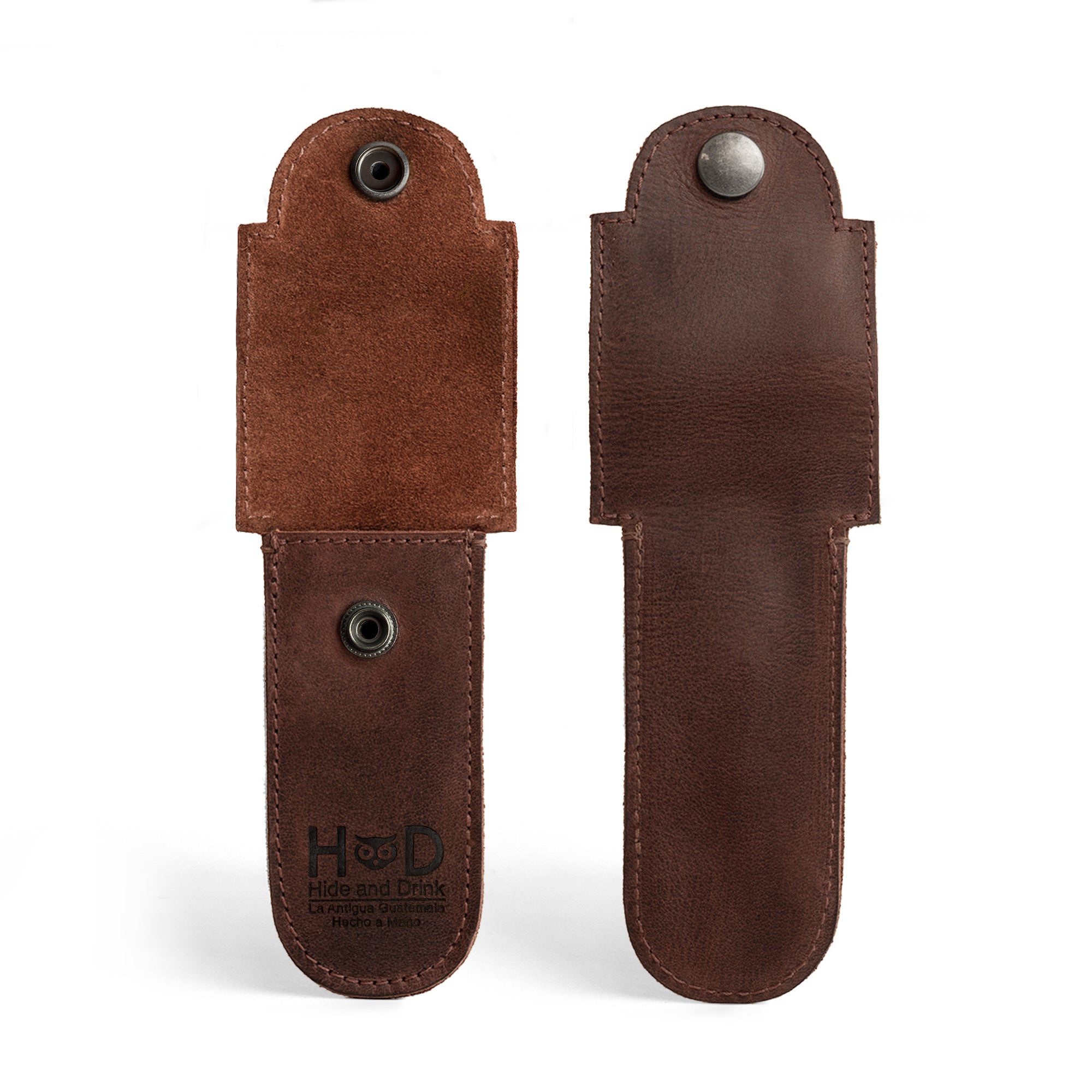 Hide & Drink Barber Razor Sheath in rich brown leather, designed as a Double Edge Protector Case for safe razor storage. This handmade Safety Cover is ideal for travel and commuter essentials, combining style and functionality in a portable carry bag crafted with care.