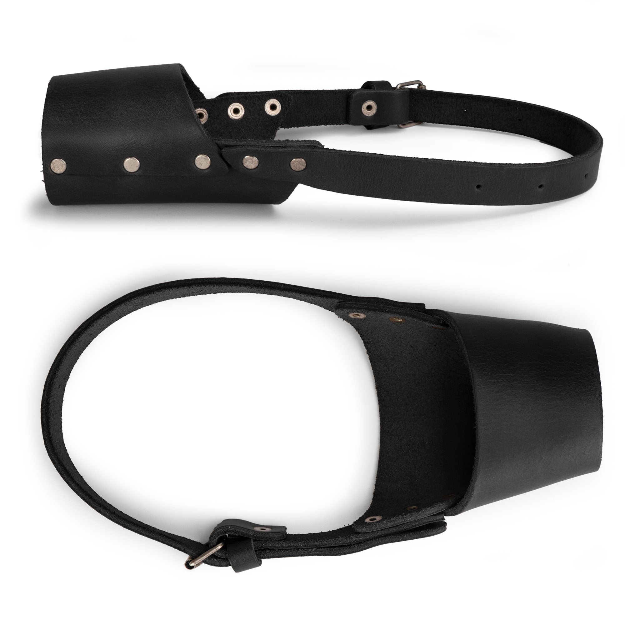 Taco Dog Dog Muzzle elegantly displayed, crafted from durable full grain leather. This secure dog muzzle is essential for training, preventing biting and protecting your pet.