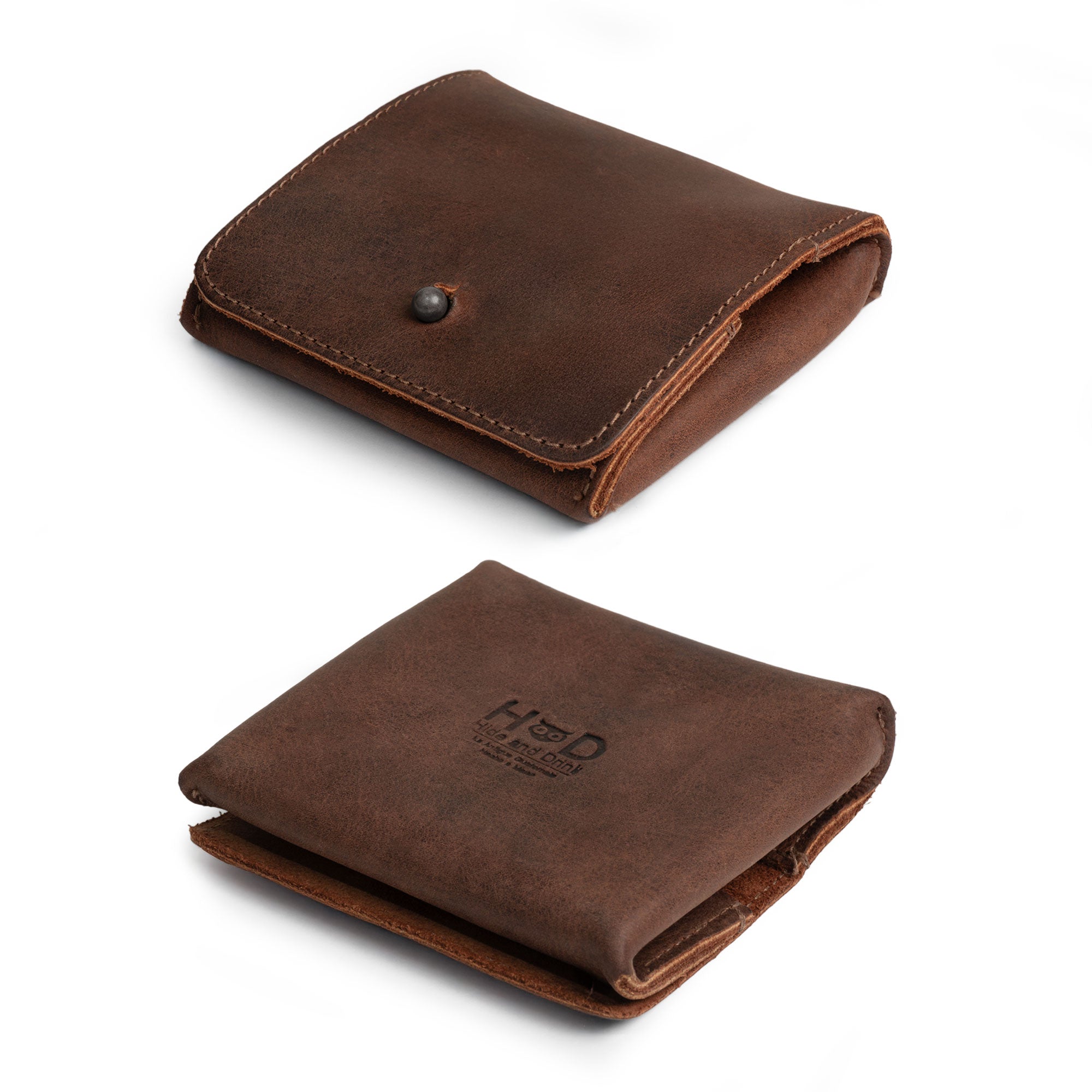 Outer view of a Hide & Drink Jewelry Pouch displaying premium full grain leather, great for storing jewelry like rings and offering a chic travel solution. This handmade pouch serves as a unique gift for bridesmaids and grooms, reflecting small batch production quality.