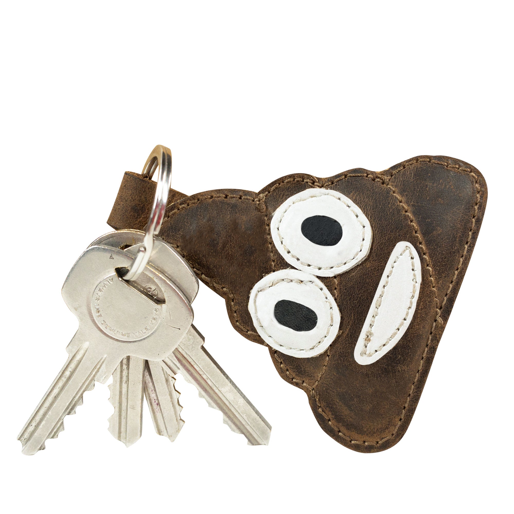Another angle of the Poop Emoji Keychain by Hide & Drink, showcasing its charming poop emoji style. This quirky key ring makes a fun gift and is well-suited for stylish accessories. Crafted from Full Grain Leather, it embodies StockyardX's ethos of Small Batch Production with hand-cut and hand-sewn techniques. Fire branded and artisan-made, proudly produced in La Antigua Guatemala & Oaxaca Mexico.
