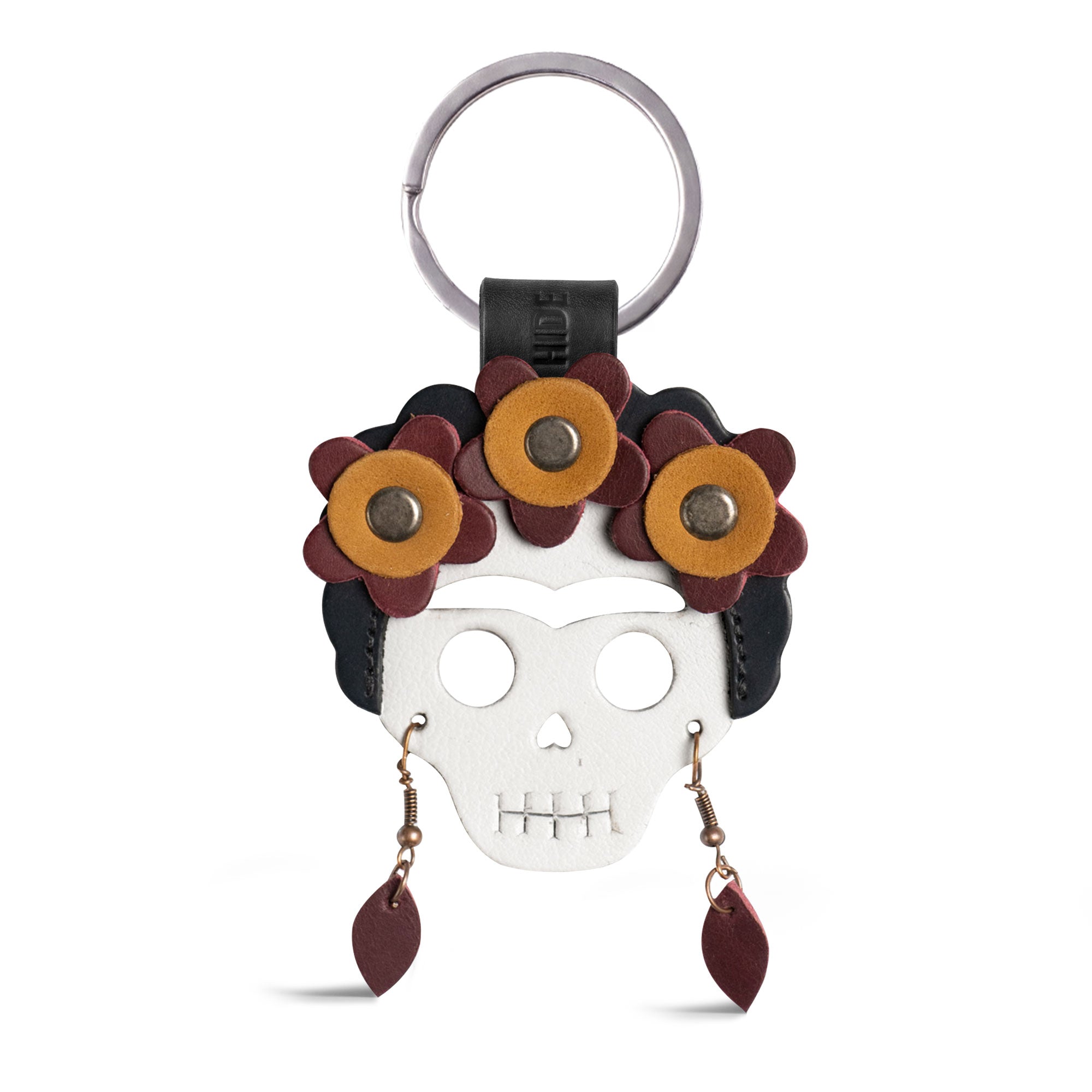 Lady Skull Leather Keychain