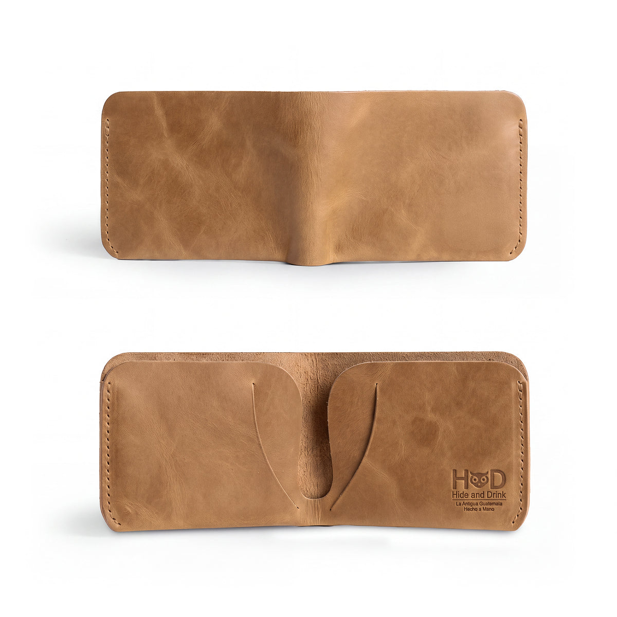 Side view of the Hide & Drink Minimal Wallet, showcasing its rich texture in dark brown Full Grain Leather. This Classic Slimfold Wallet acts as a stylish Card Organizer Holder and Travel Accessory made through Small Batch Production methods by artisans in La Antigua Guatemala & Oaxaca Mexico.