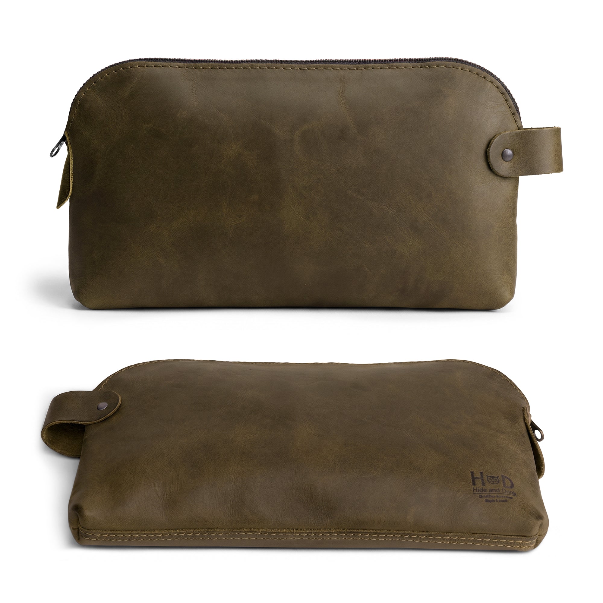 Dopp Kit Utility Bag by Hide & Drink demonstrating essential features for organization and storage. This Dopp Kit Utility Bag is designed for multiple uses, crafted from full grain leather with artisan craftsmanship using hand cut and hand sewn techniques, handmade in La Antigua Guatemala & Oaxaca Mexico.